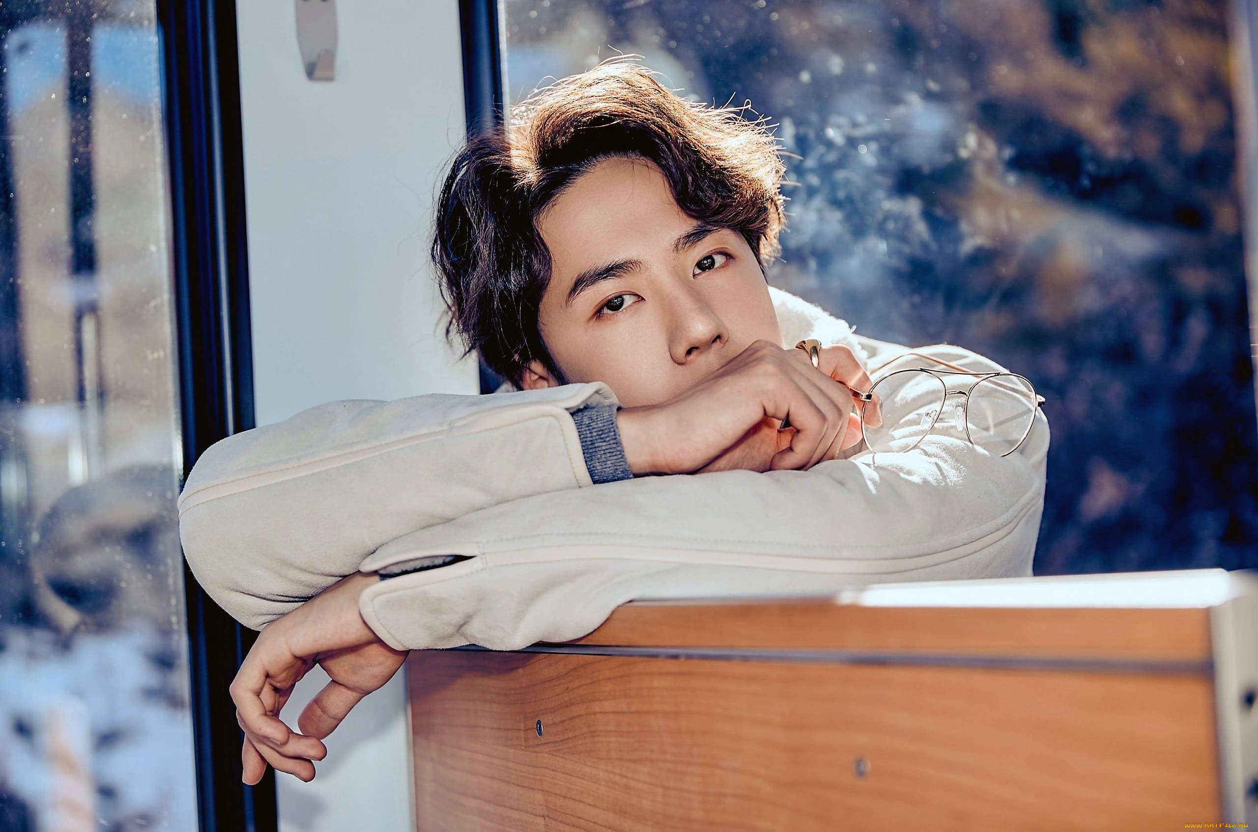 мужчины, wang, yi, bo, актер, куртка, очки, автобус