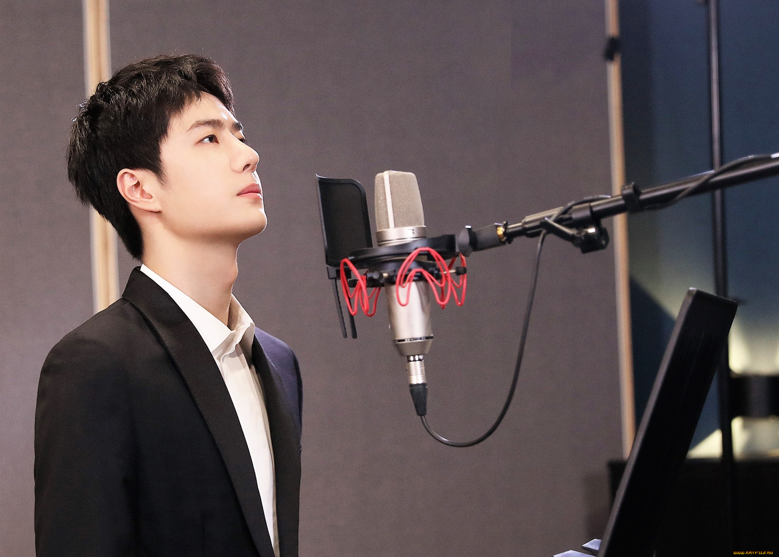 мужчины, wang, yi, bo, актер, певец, пиджак, микрофон, студия