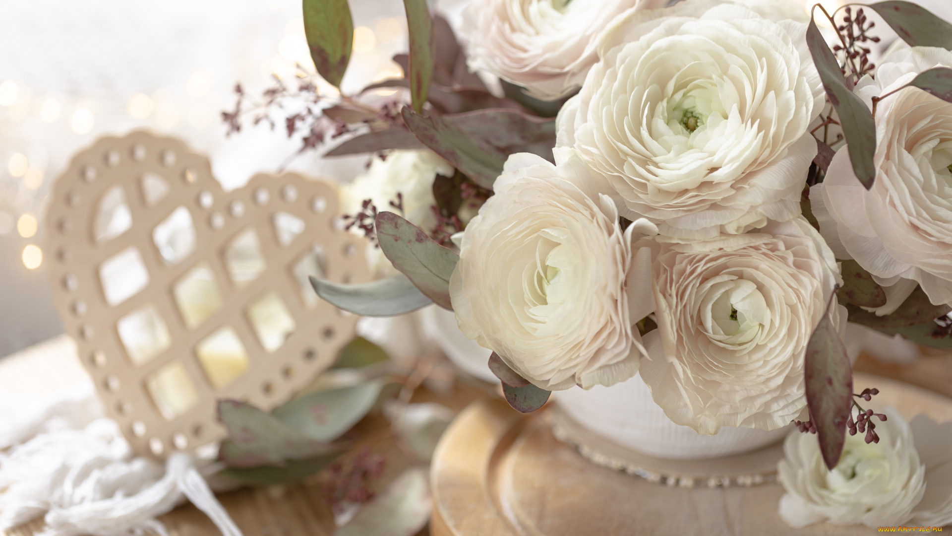 цветы, ранункулюс, , азиатский, лютик, бутоны, букет, сердце