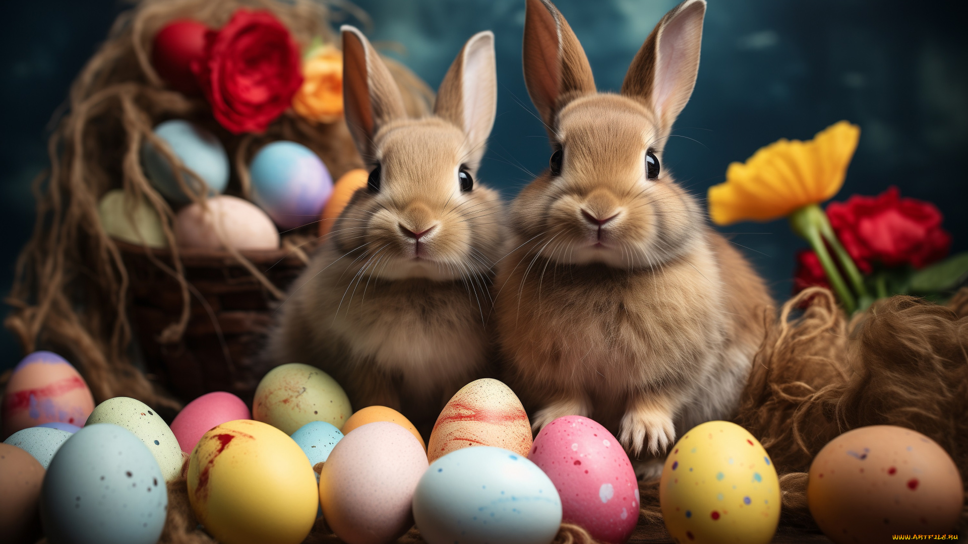 праздничные, пасха, праздник, яйца, зайки, пара