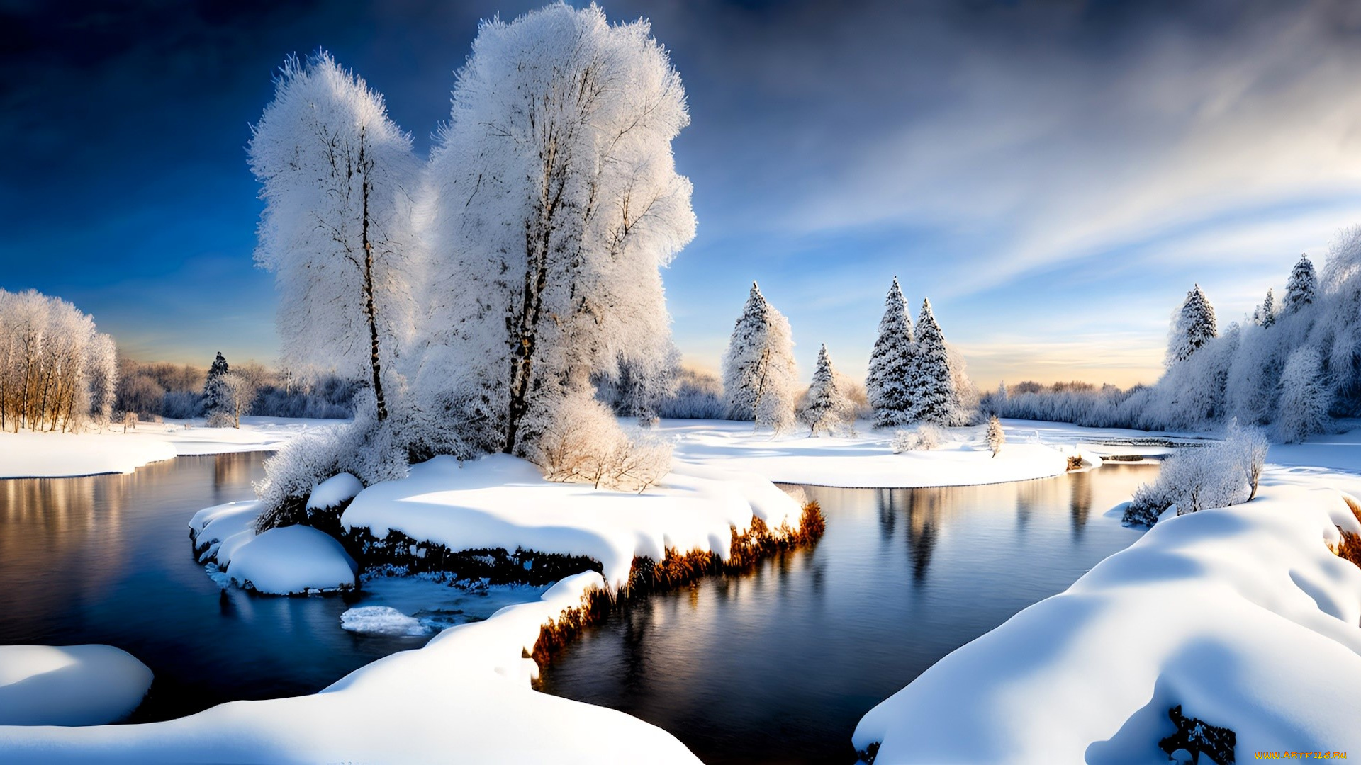 разное, компьютерный, дизайн, природа, зима, деревья, снег, озеро