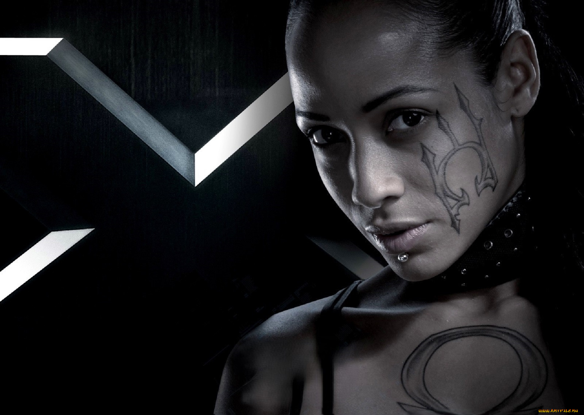кино, фильмы, x-men, 3, девушка, лицо, тату
