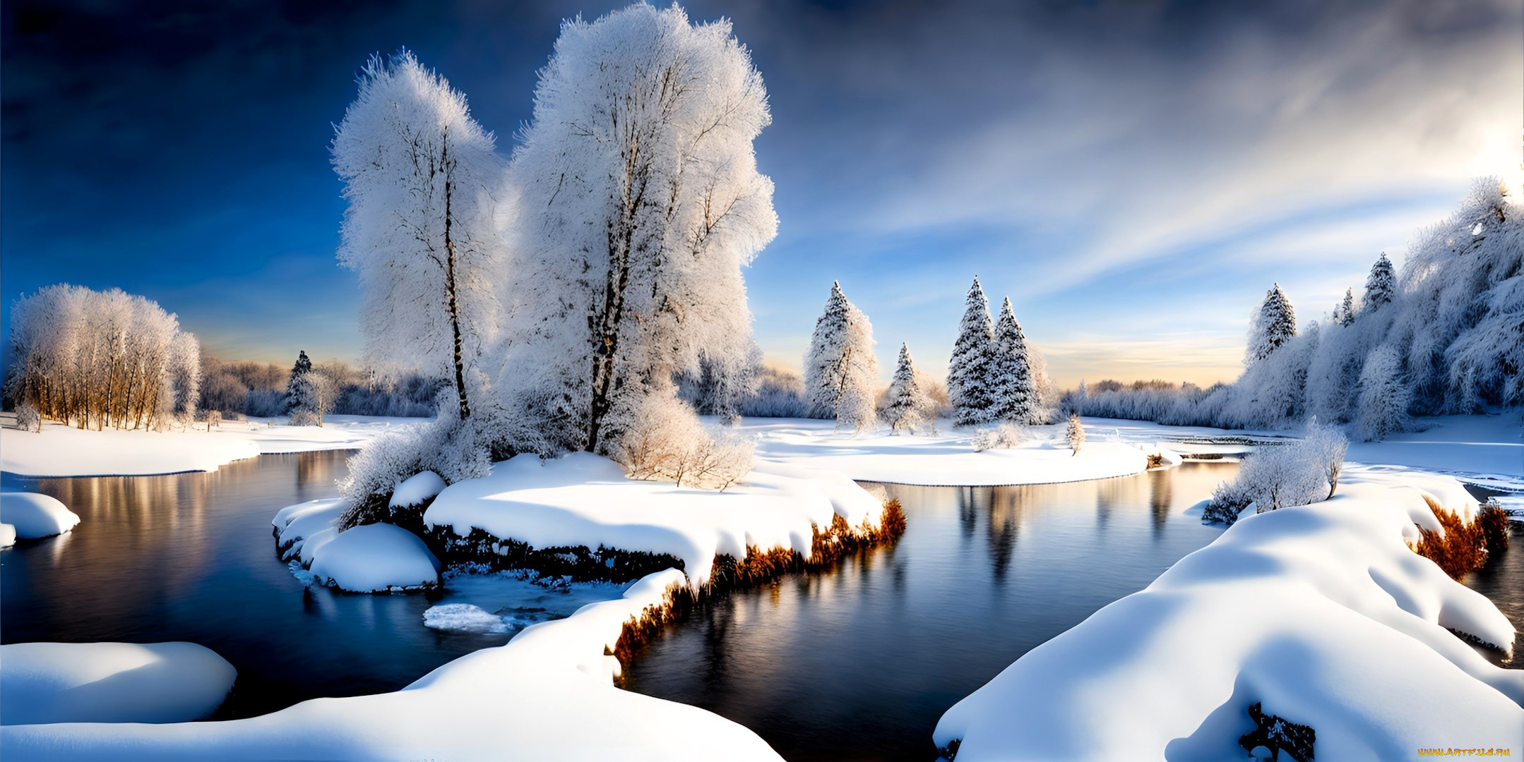 разное, компьютерный, дизайн, природа, зима, деревья, снег, озеро
