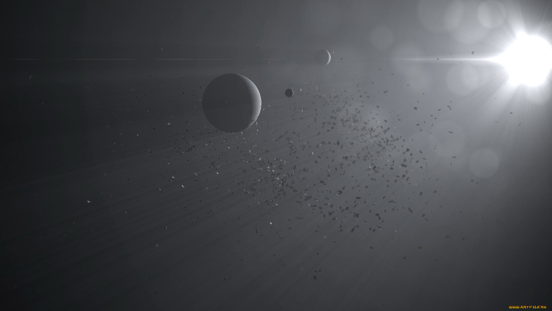 космос, арт, планеты, свечение