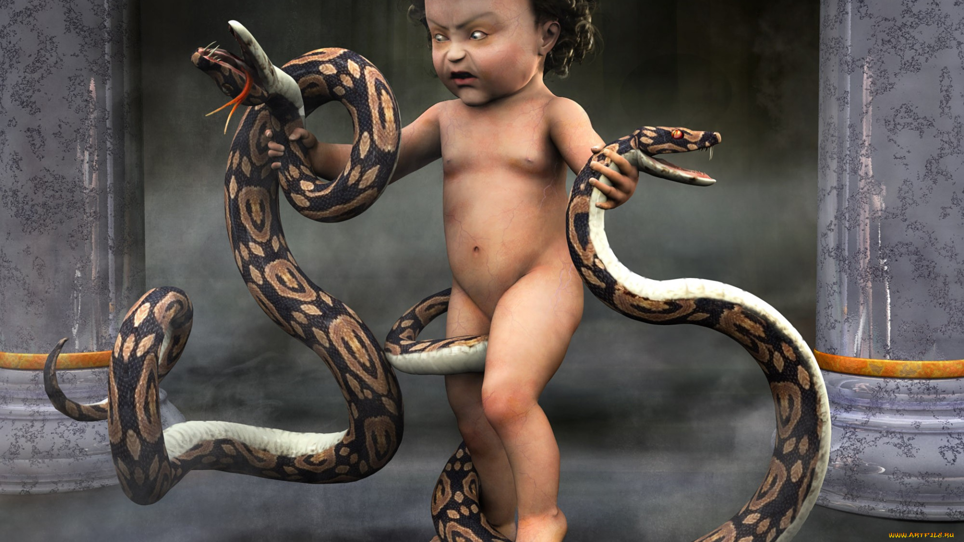 3д, графика, fantasy, фантазия, hercules, and, the, snakes