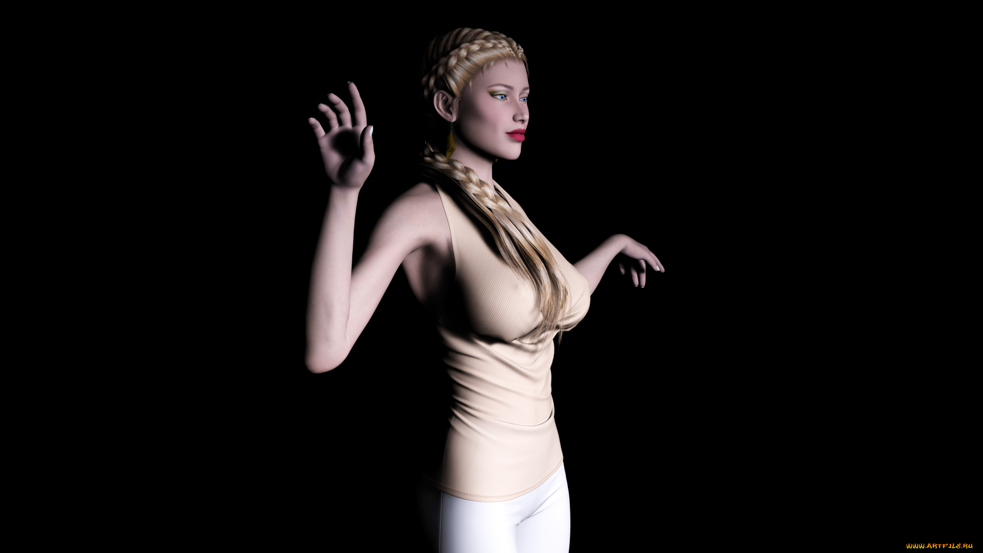 3д, графика, people, , люди, девушка, коса, фон, взгляд