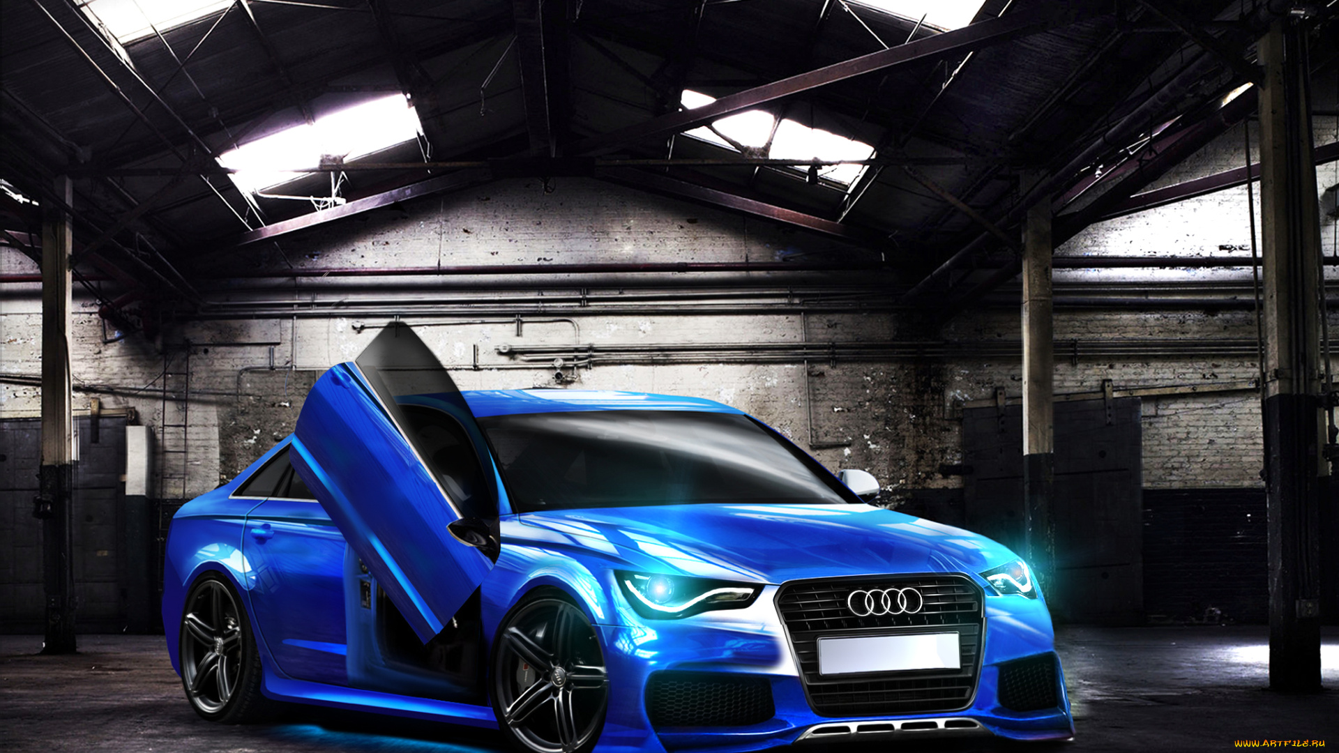 автомобили, виртуальный, тюнинг, синий, rs6, audi