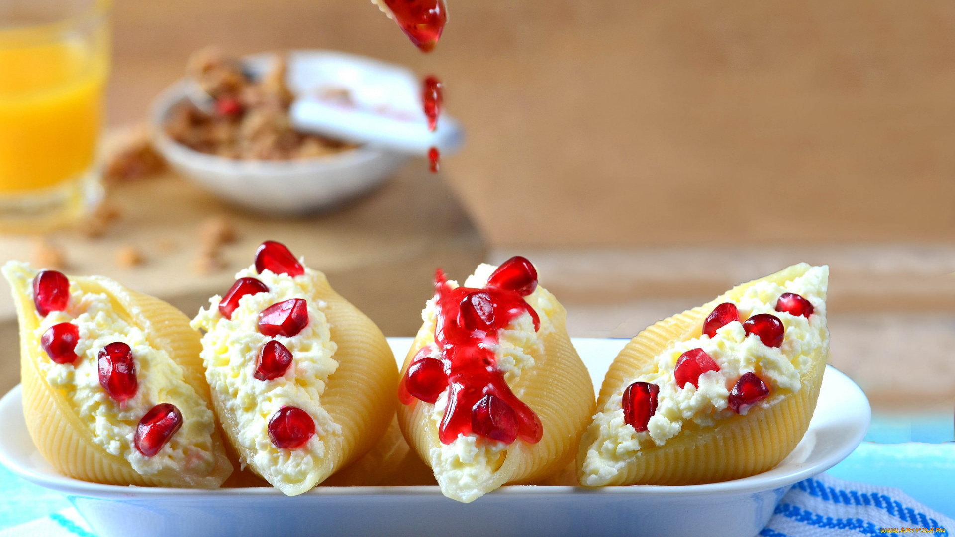 еда, макаронные, блюда, макароны, закуска, начинка, гранат