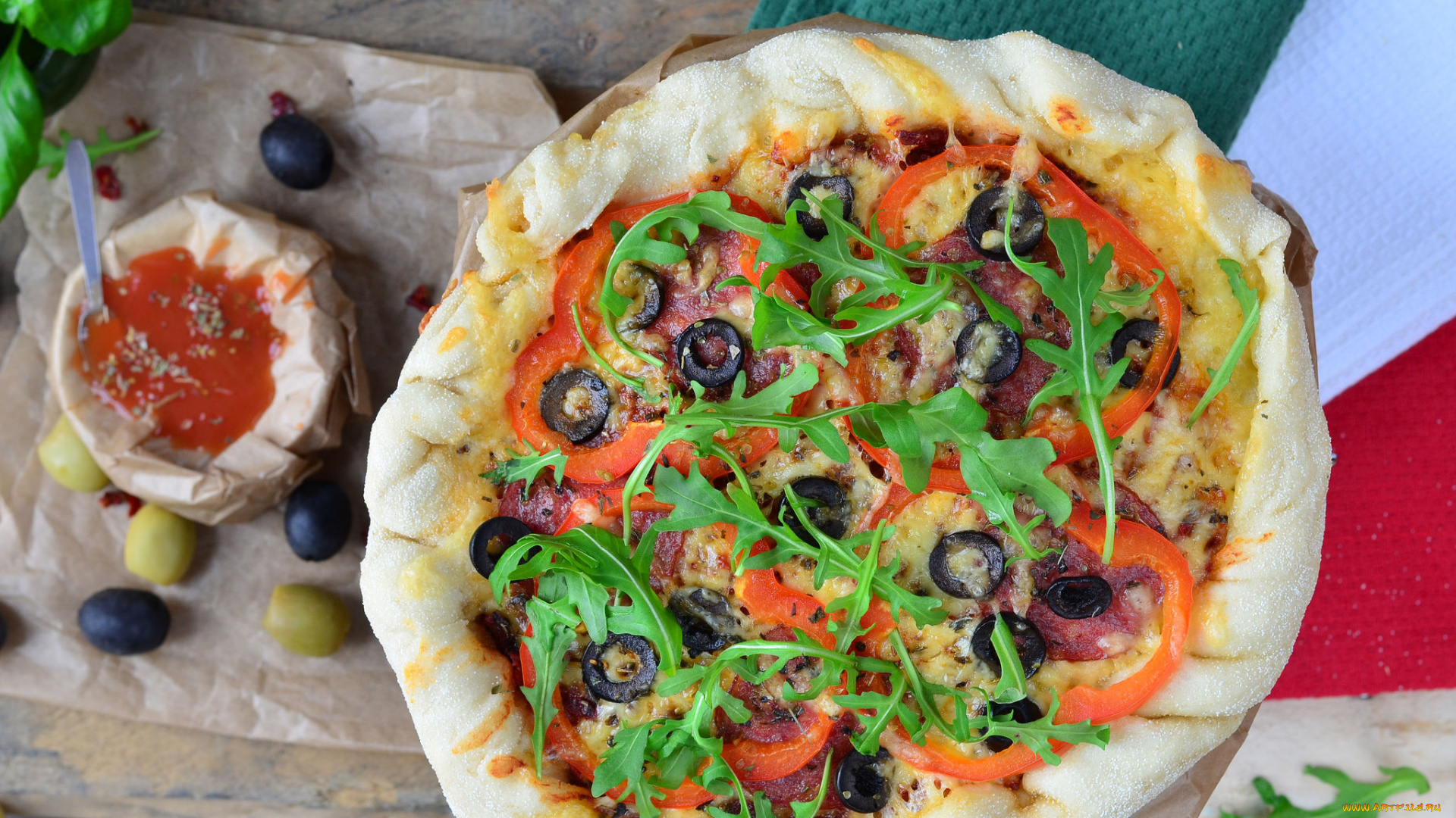 еда, пицца, фон, зелень