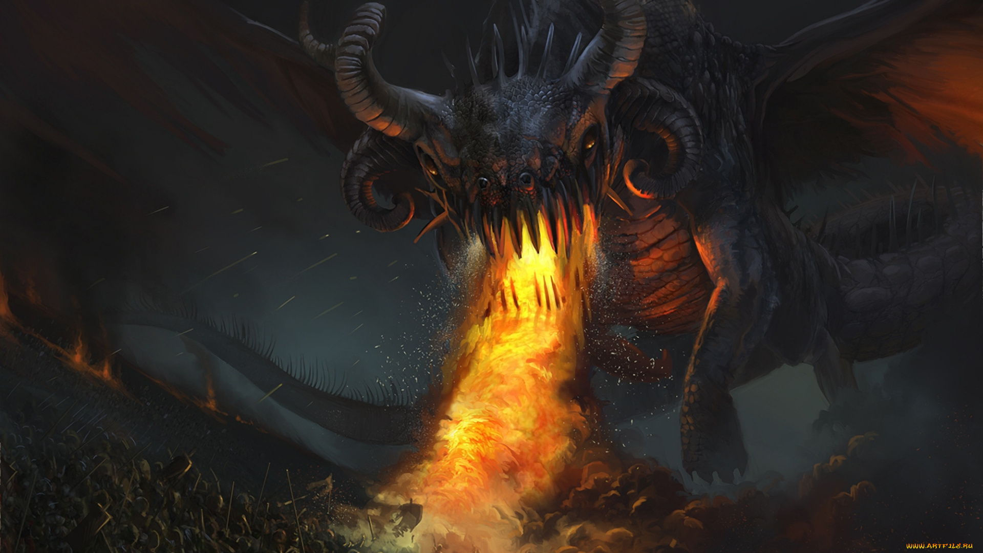 фэнтези, драконы, битва, сражение, войско, дракон