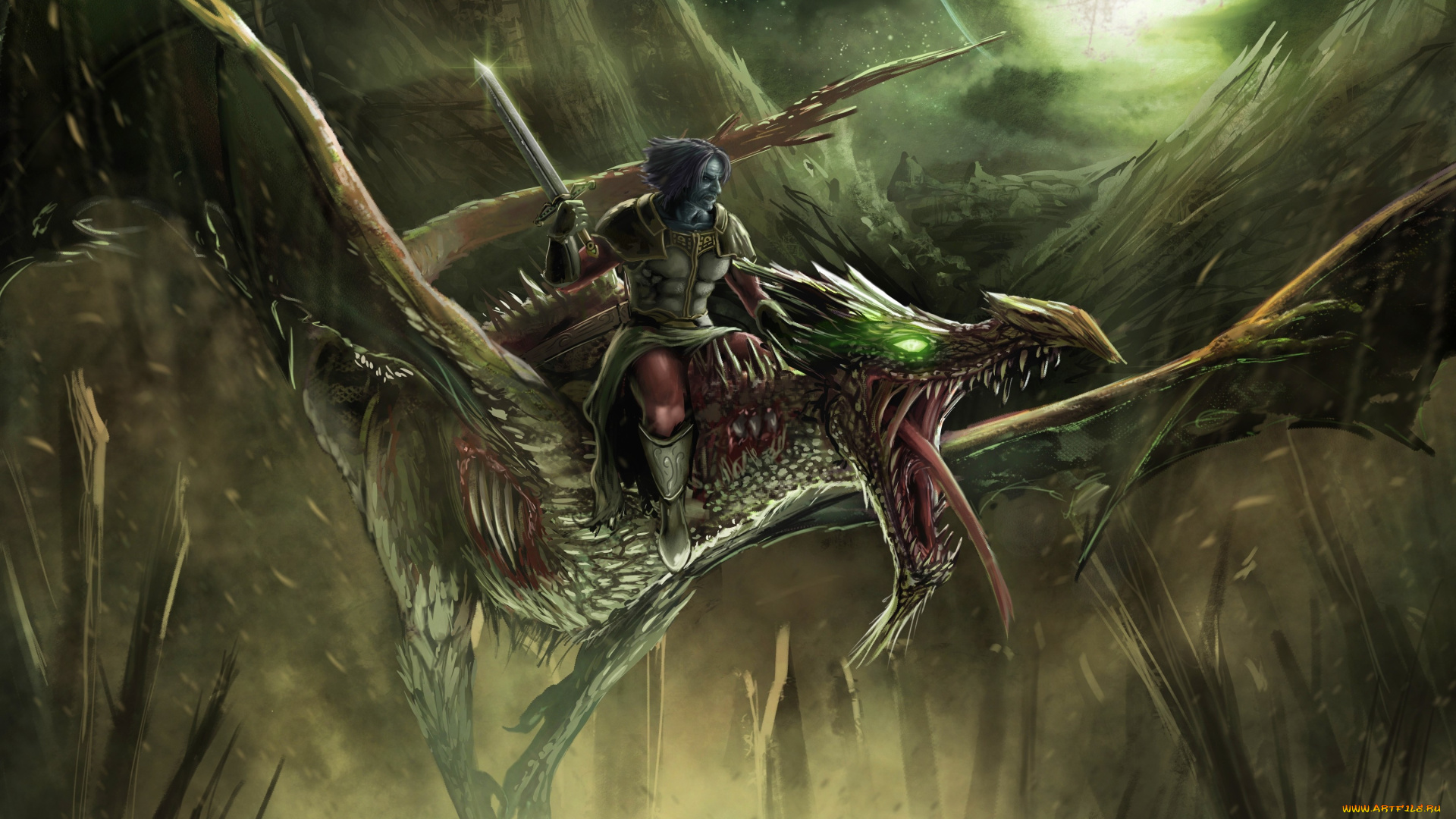 фэнтези, драконы, всадник, меч, воин, дракон