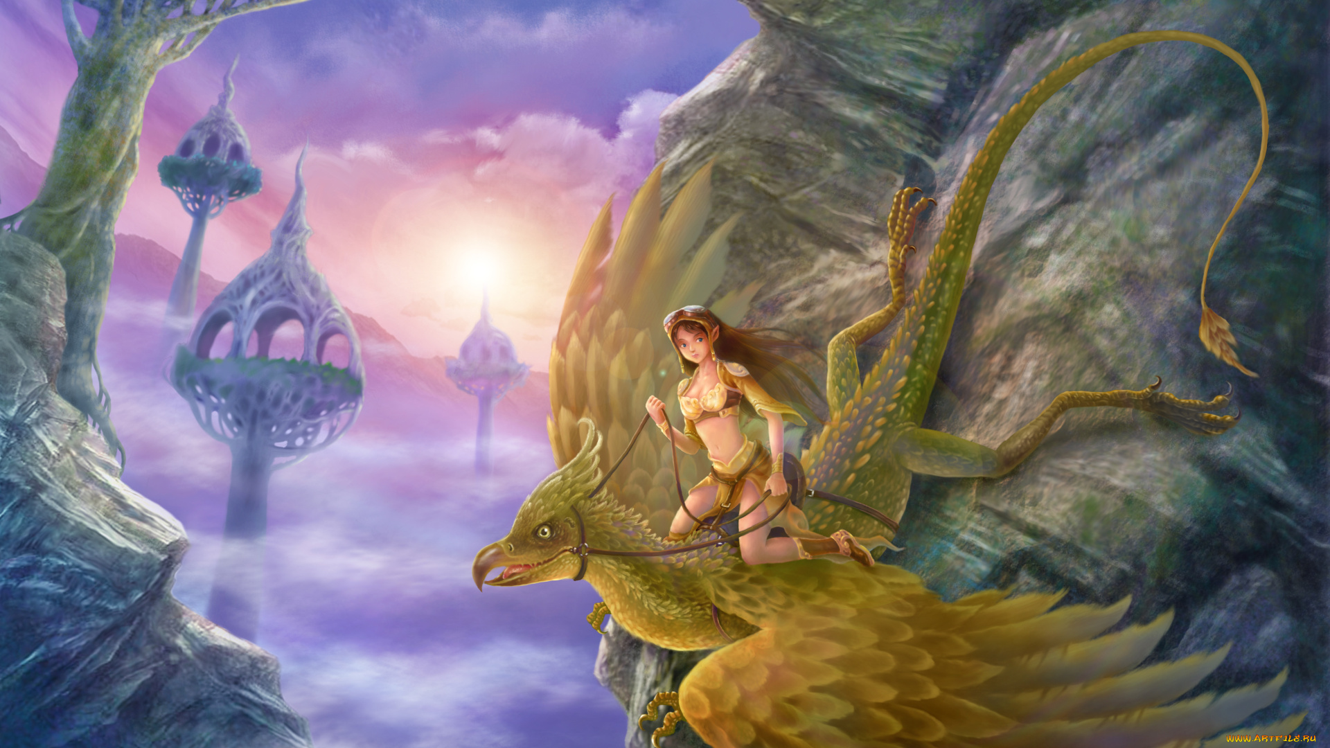 фэнтези, красавицы, и, чудовища, иной, мир, девушка, всадник, существо