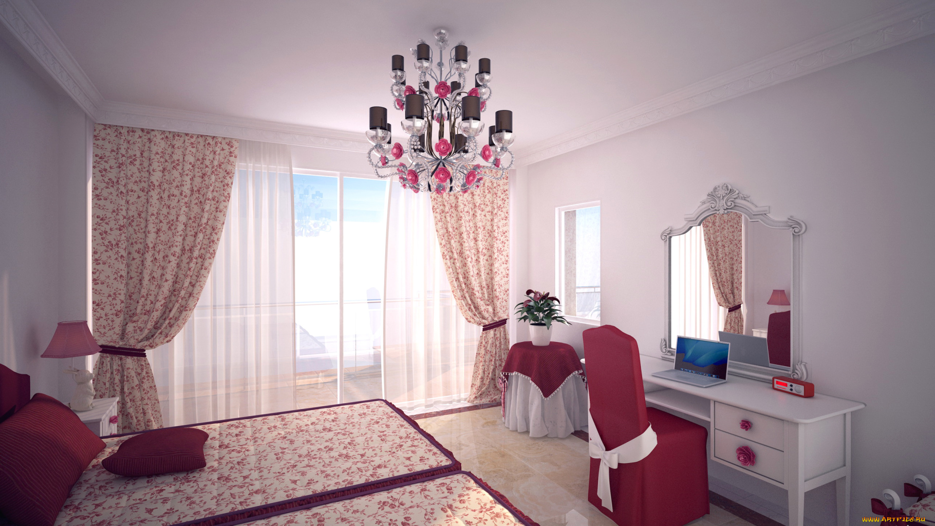 интерьер, спальня, кровати, трюмо, постель