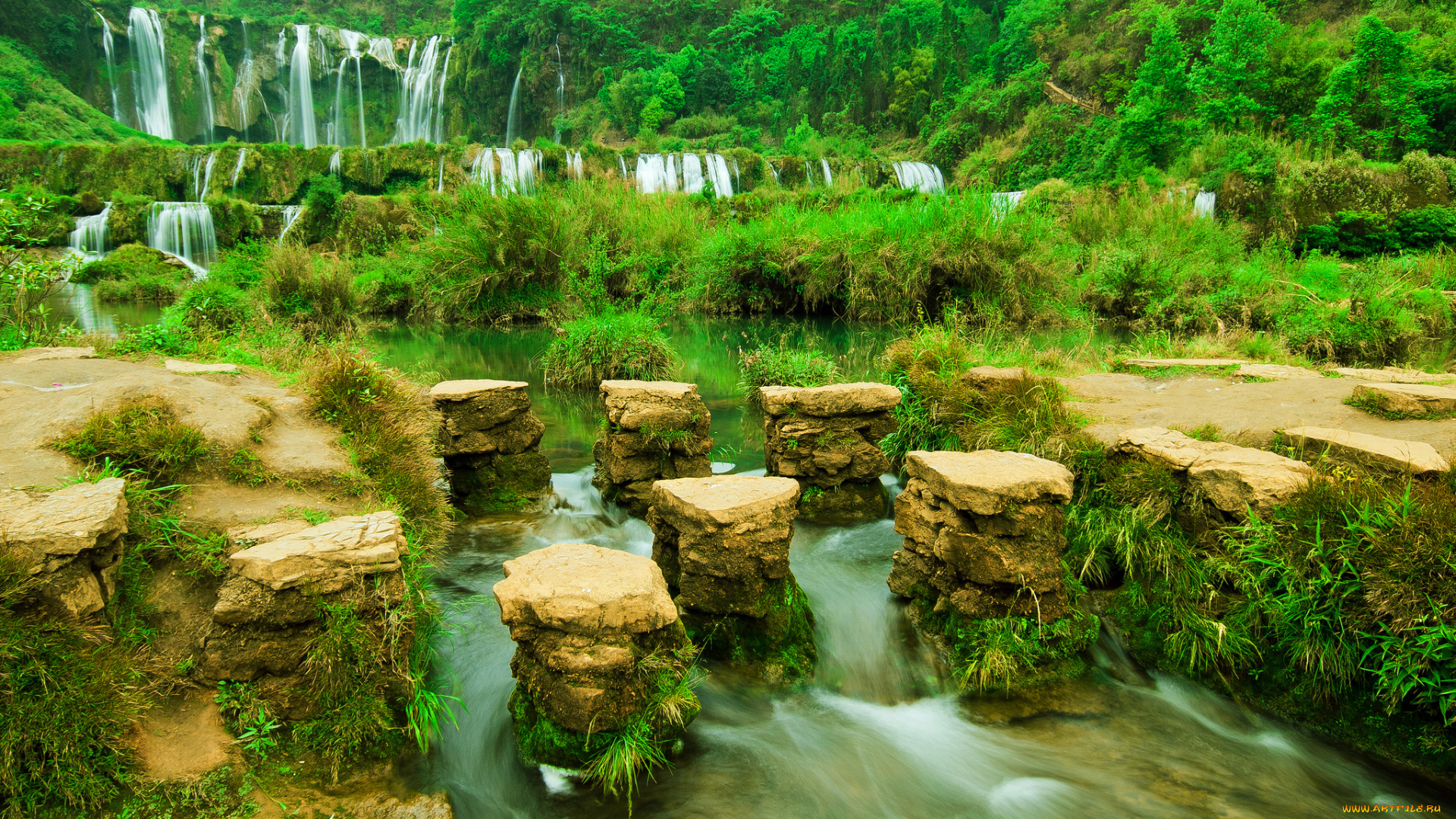 природа, водопады, водопад, камни, река, тропики, джунгли, пороги