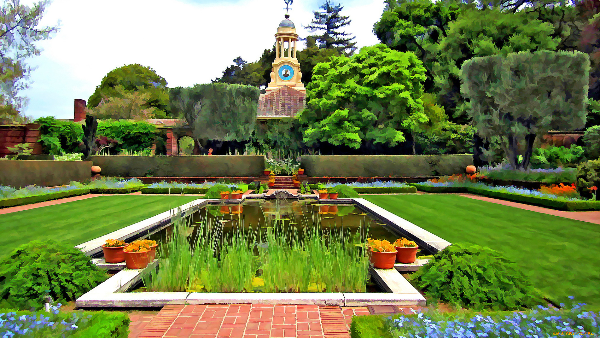 разное, компьютерный, дизайн, цветы, фонтан, парк
