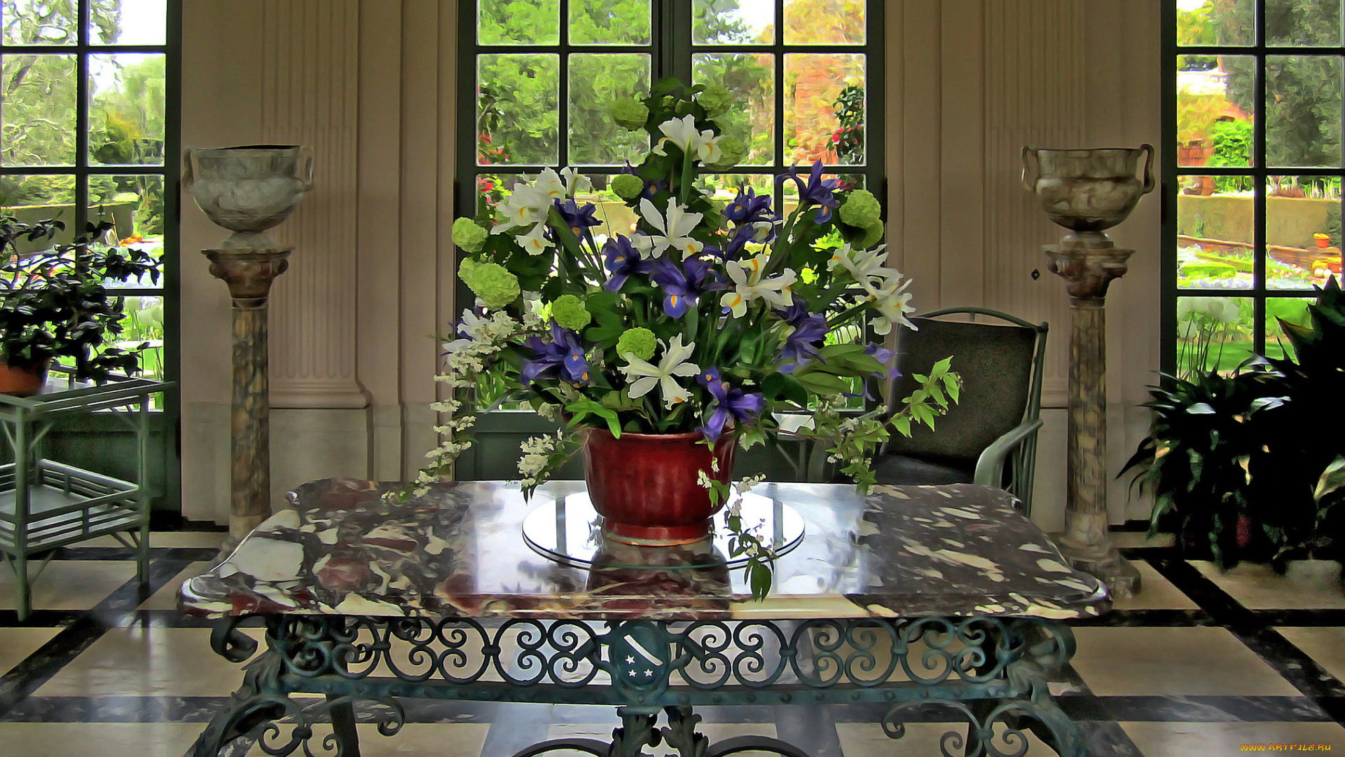 разное, компьютерный, дизайн, цветы, ваза, гостиная