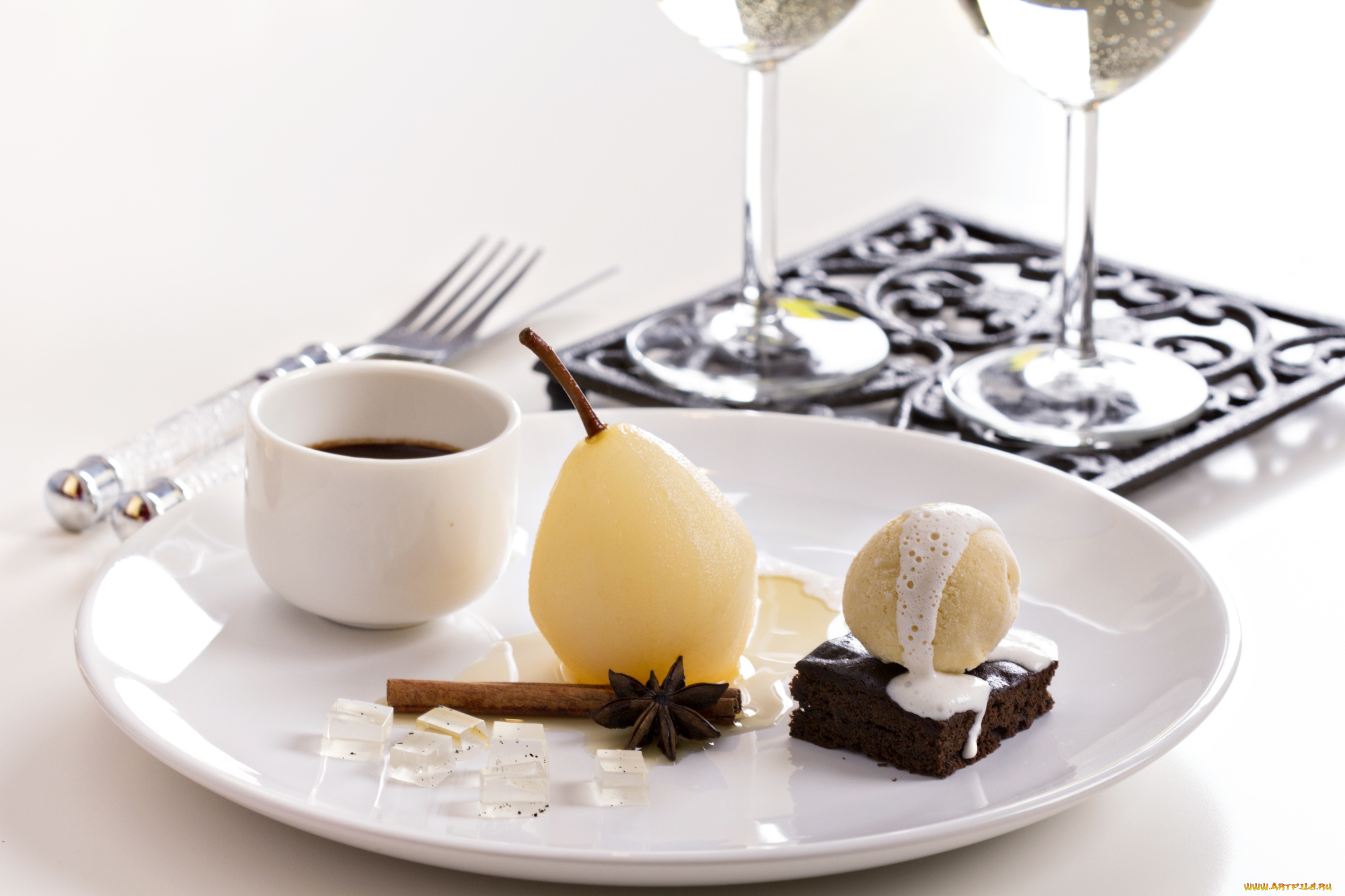 еда, мороженое, , десерты, тарелка, кофе, корица, гвоздика