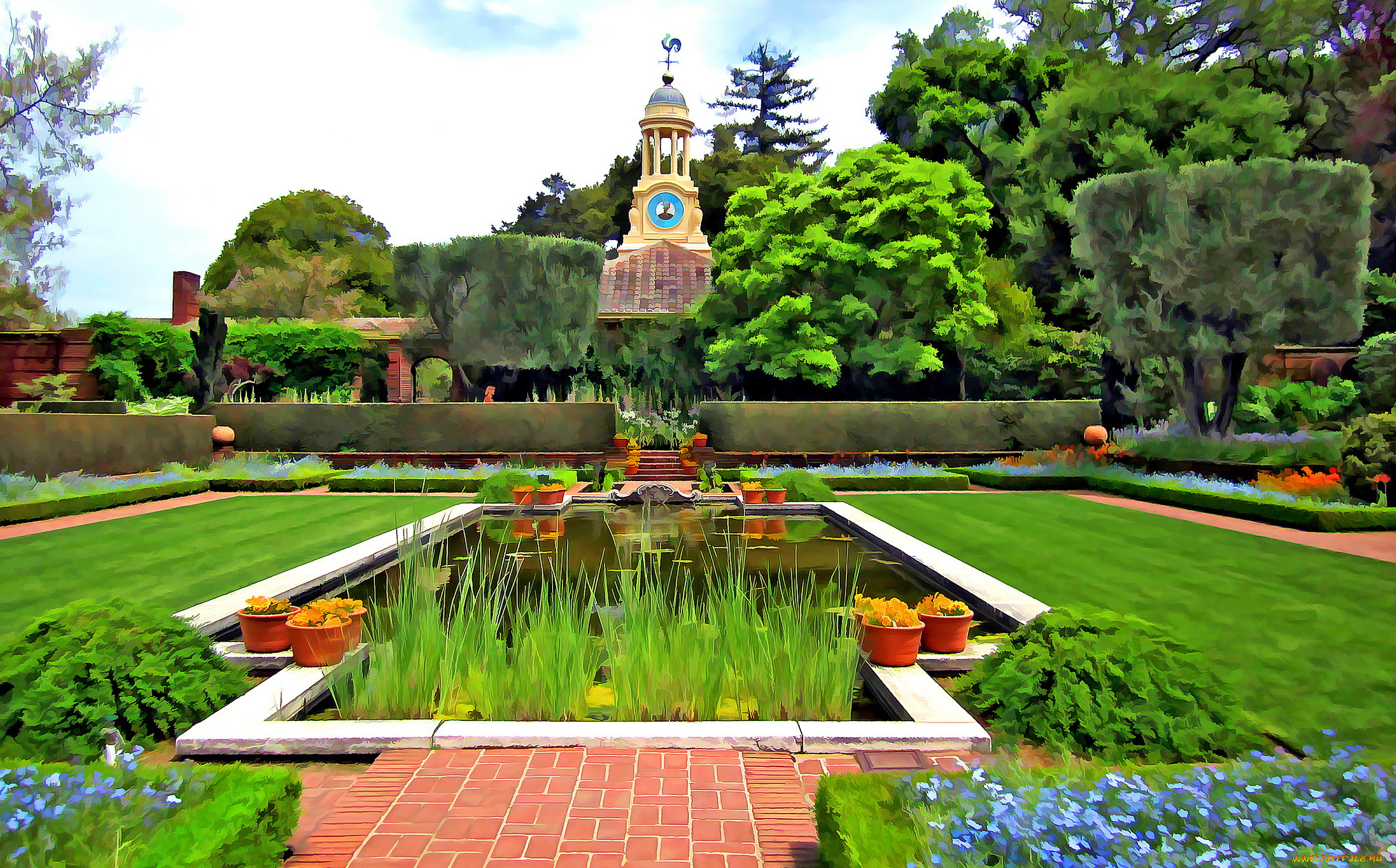 разное, компьютерный, дизайн, цветы, фонтан, парк