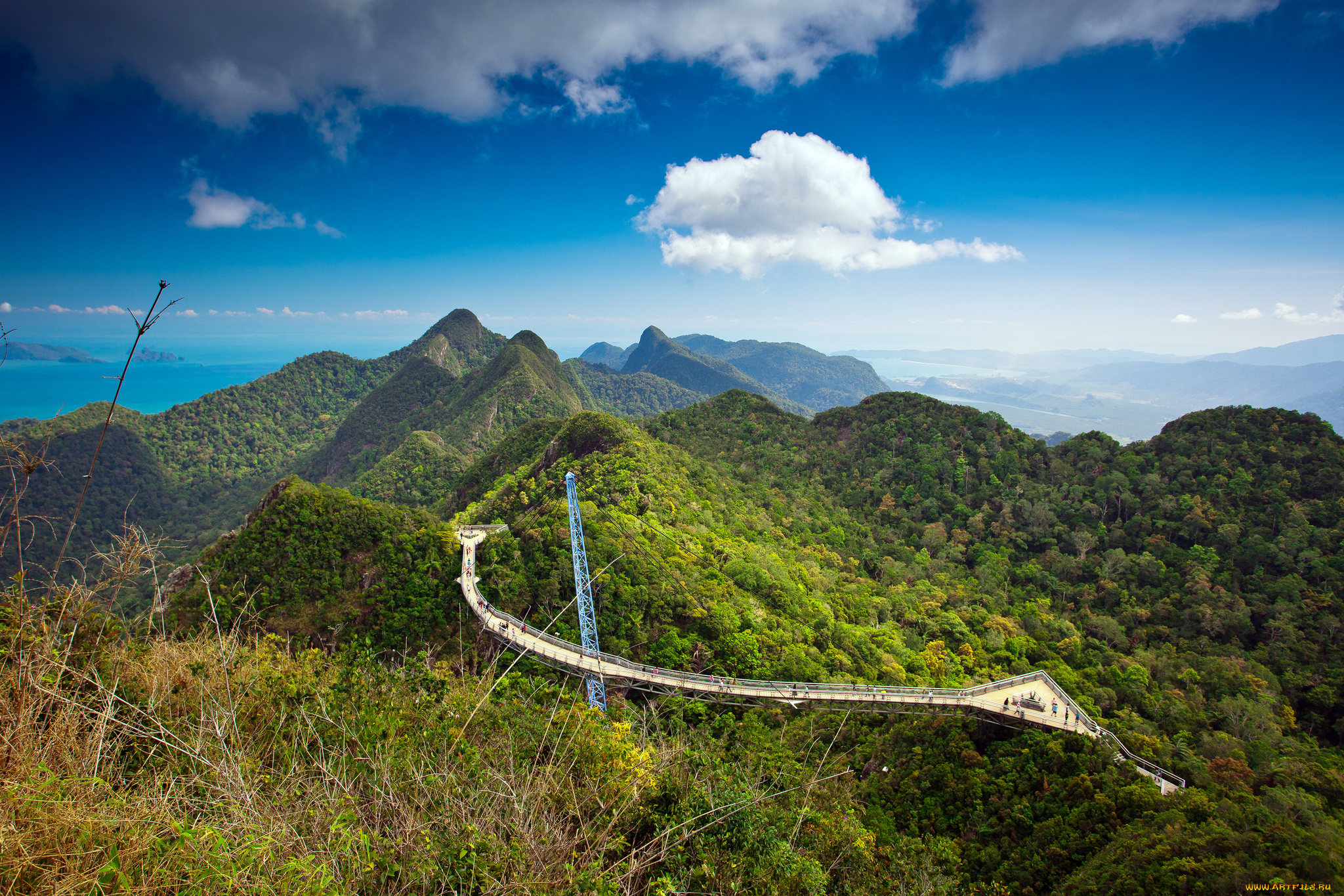 langkawi, sky, bridge, природа, пейзажи, мост, джунги, горы