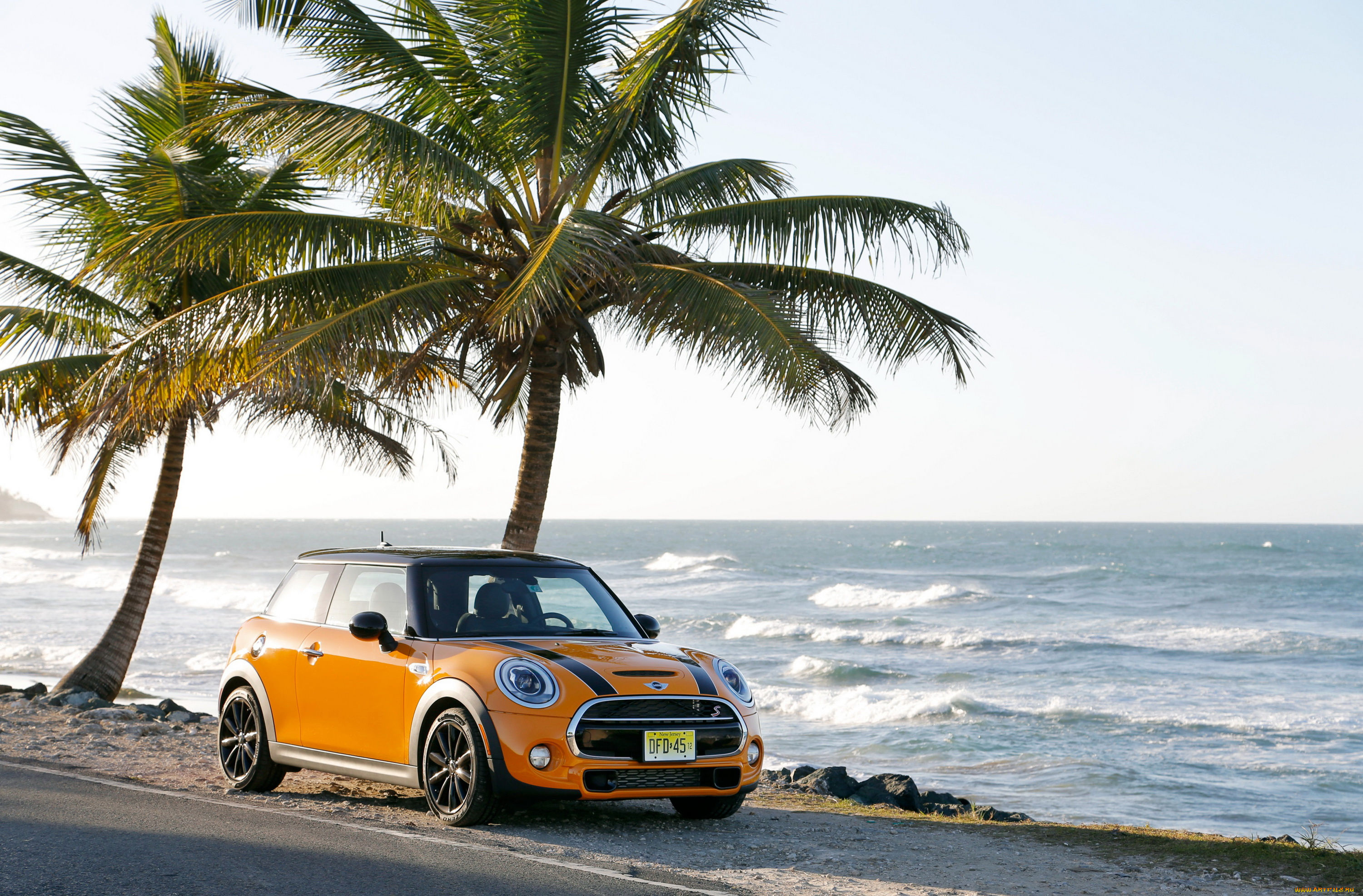 2014, mini, cooper, s, автомобили, mini, cooper, оранжевый, тюнинг, побережье