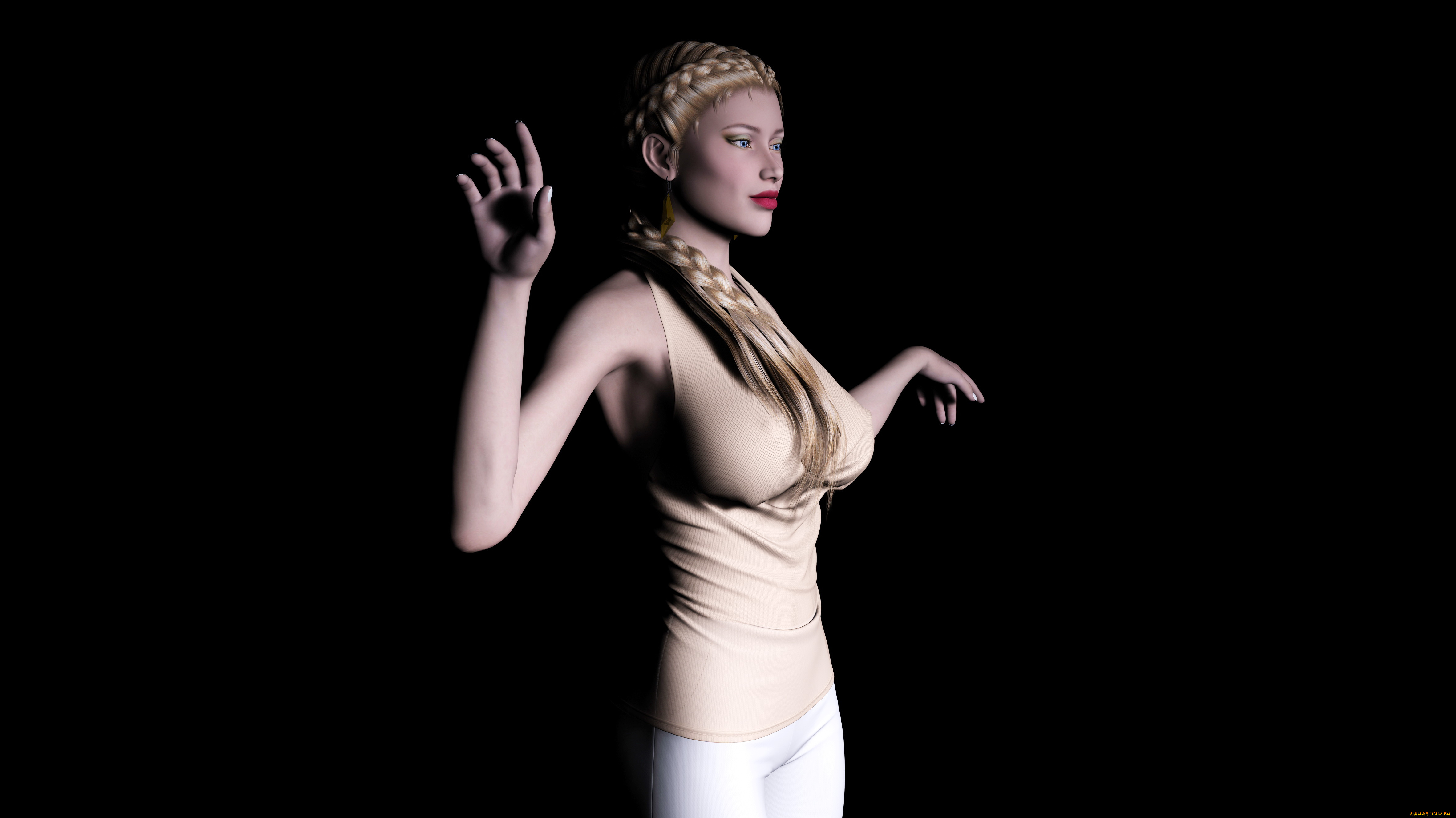 3д, графика, people, , люди, девушка, коса, фон, взгляд