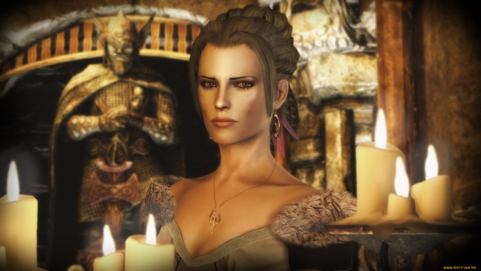 3д, графика, фантазия, , fantasy, фон, взгляд, свечи, девушка