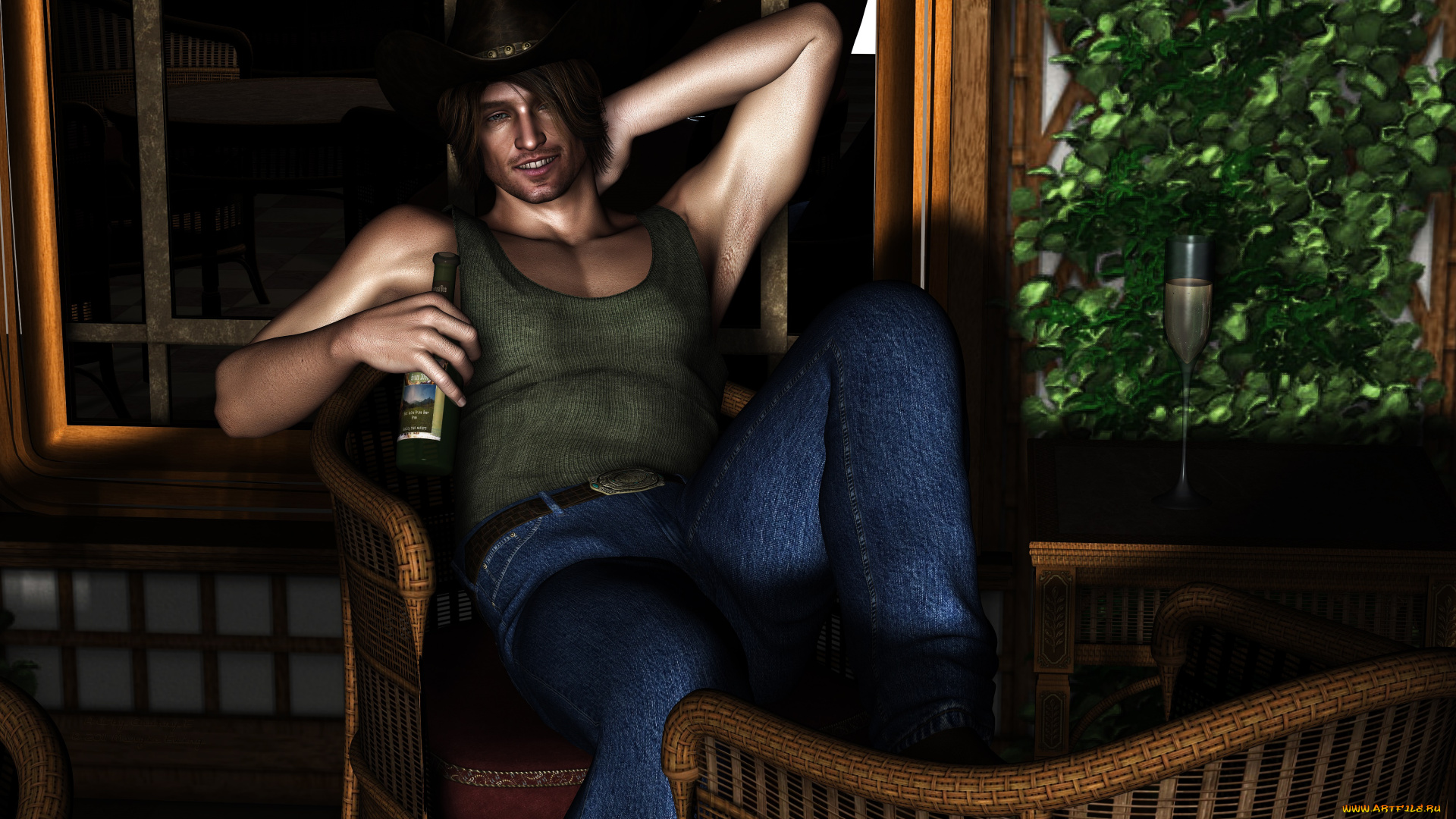 3д, графика, люди, , people, пиво, улыбка, мужчина, взгляд, фон