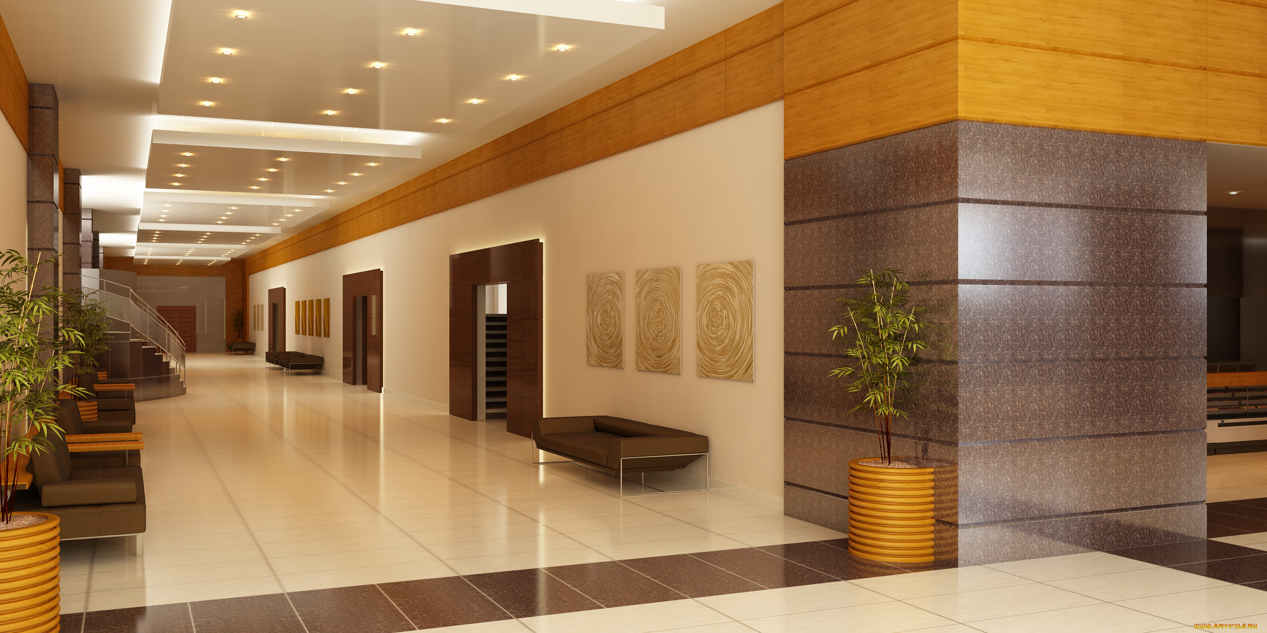 3д, графика, реализм, , realism, лестница, двери, коридор