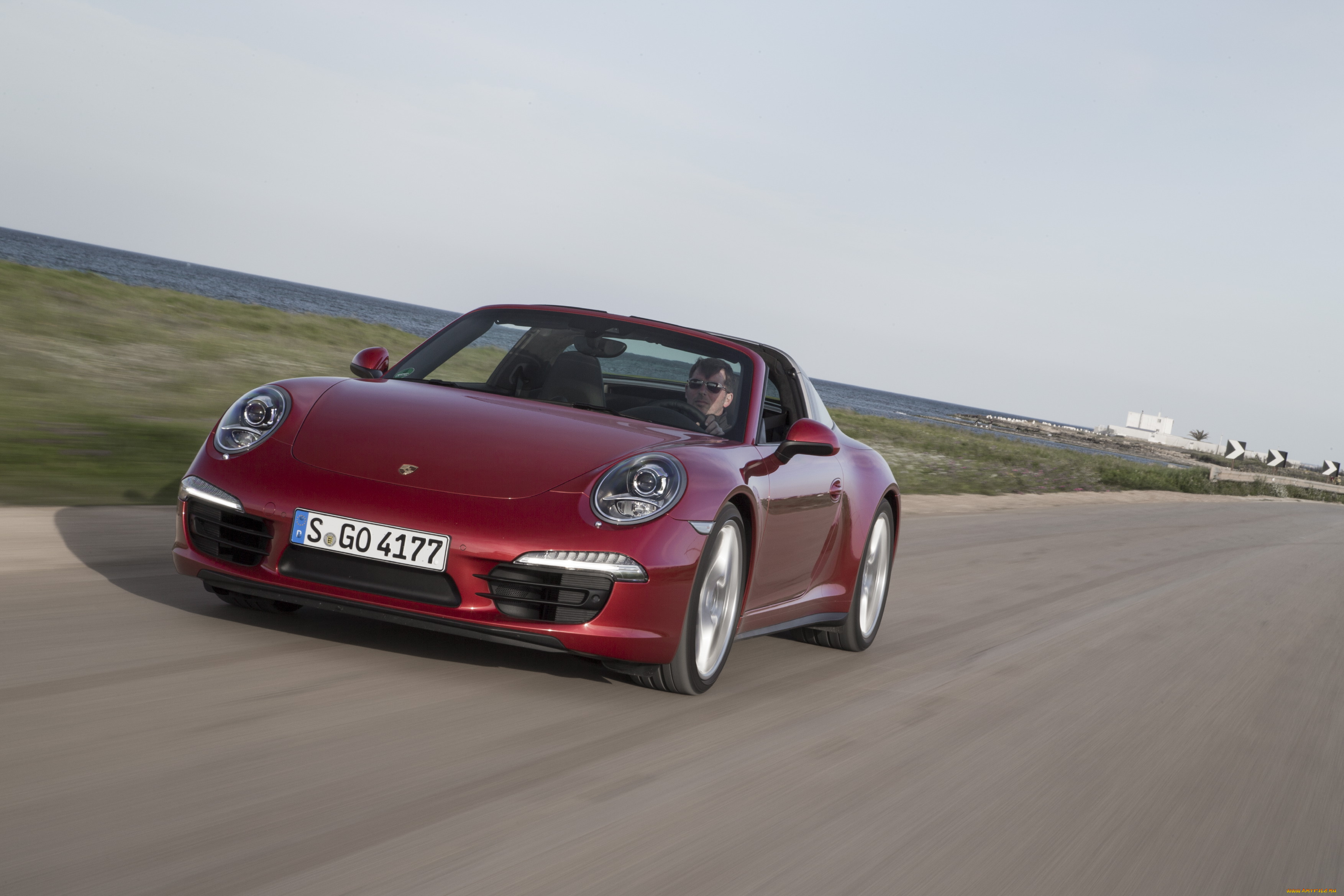 автомобили, porsche, targa, 4, 911, красный, 2014г, 991