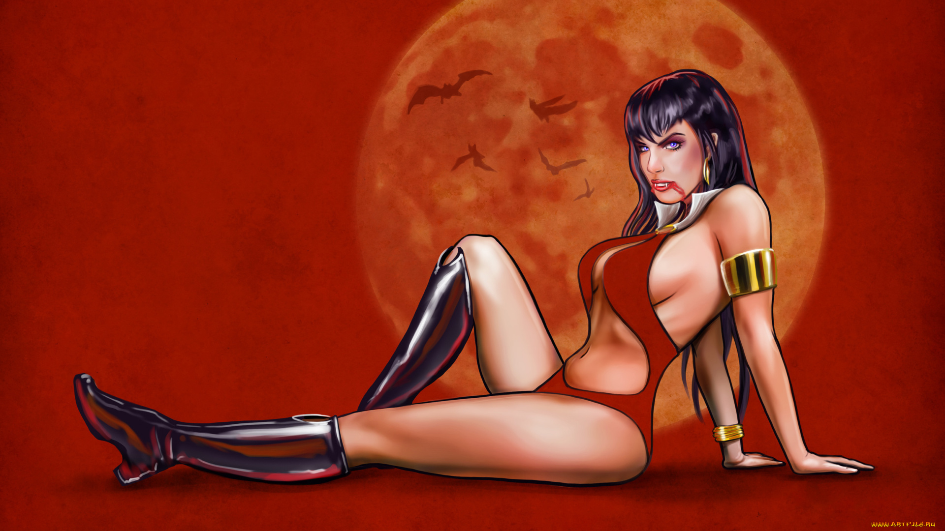 рисованное, комиксы, девушка, фон, взгляд, купальник