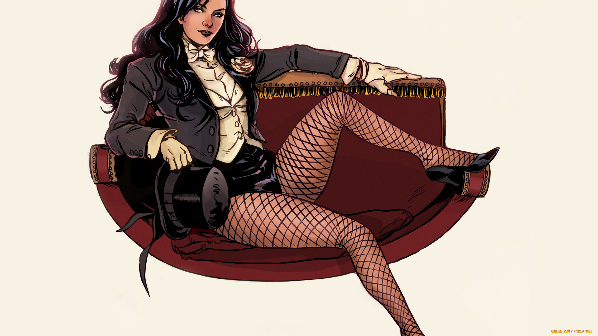 рисованное, комиксы, девушка, фон, взгляд, цилиндр