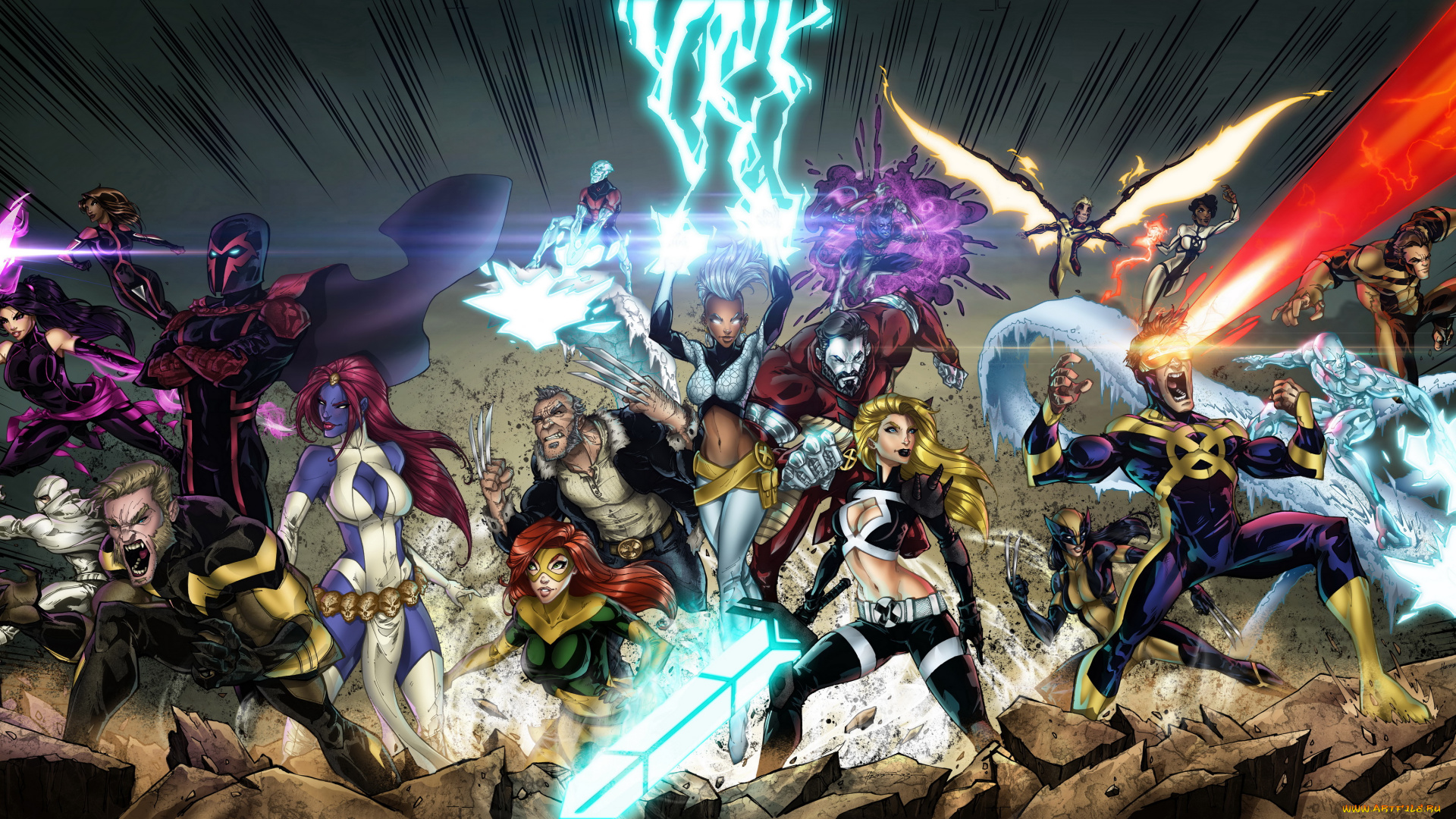 рисованное, комиксы, девушки, мужчины, фон, взгляд, униформа