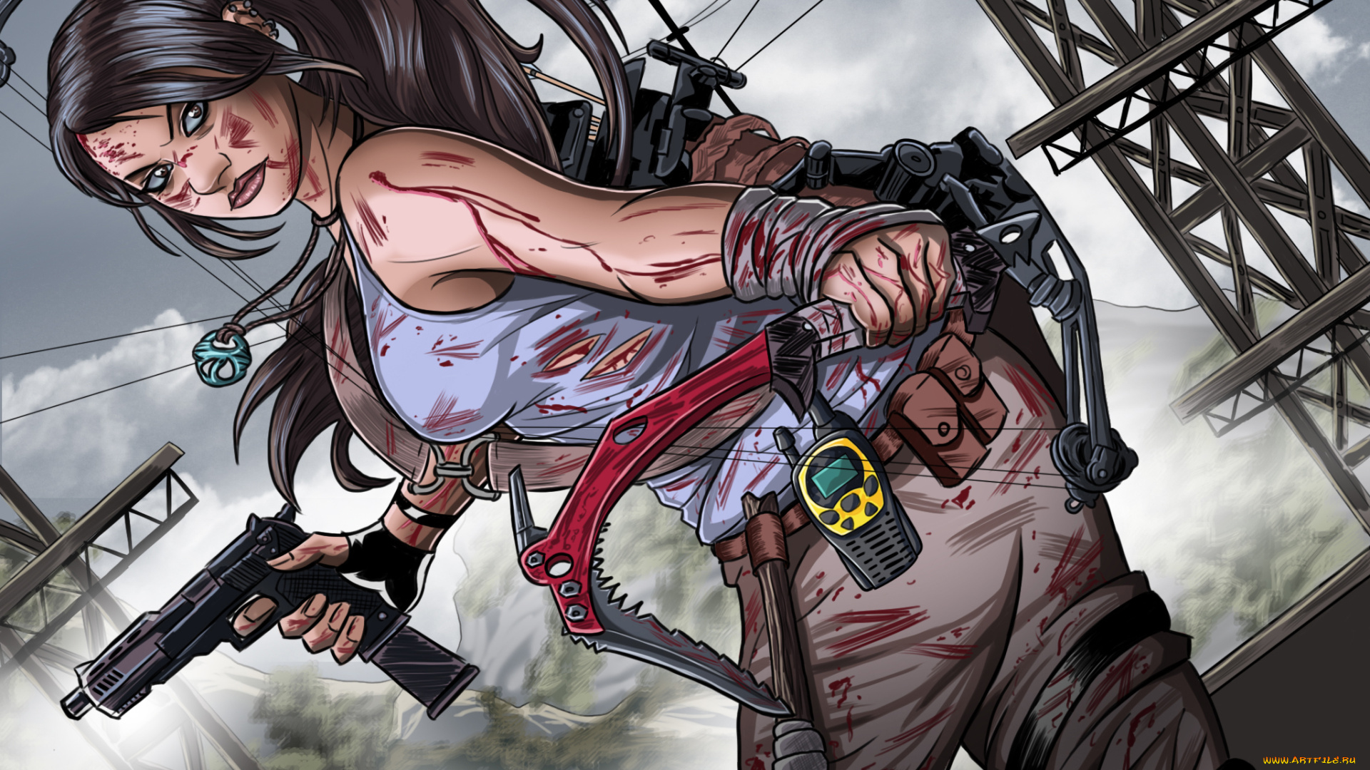 видео, игры, tomb, raider, , other, девушка, фон, взгляд, оружие