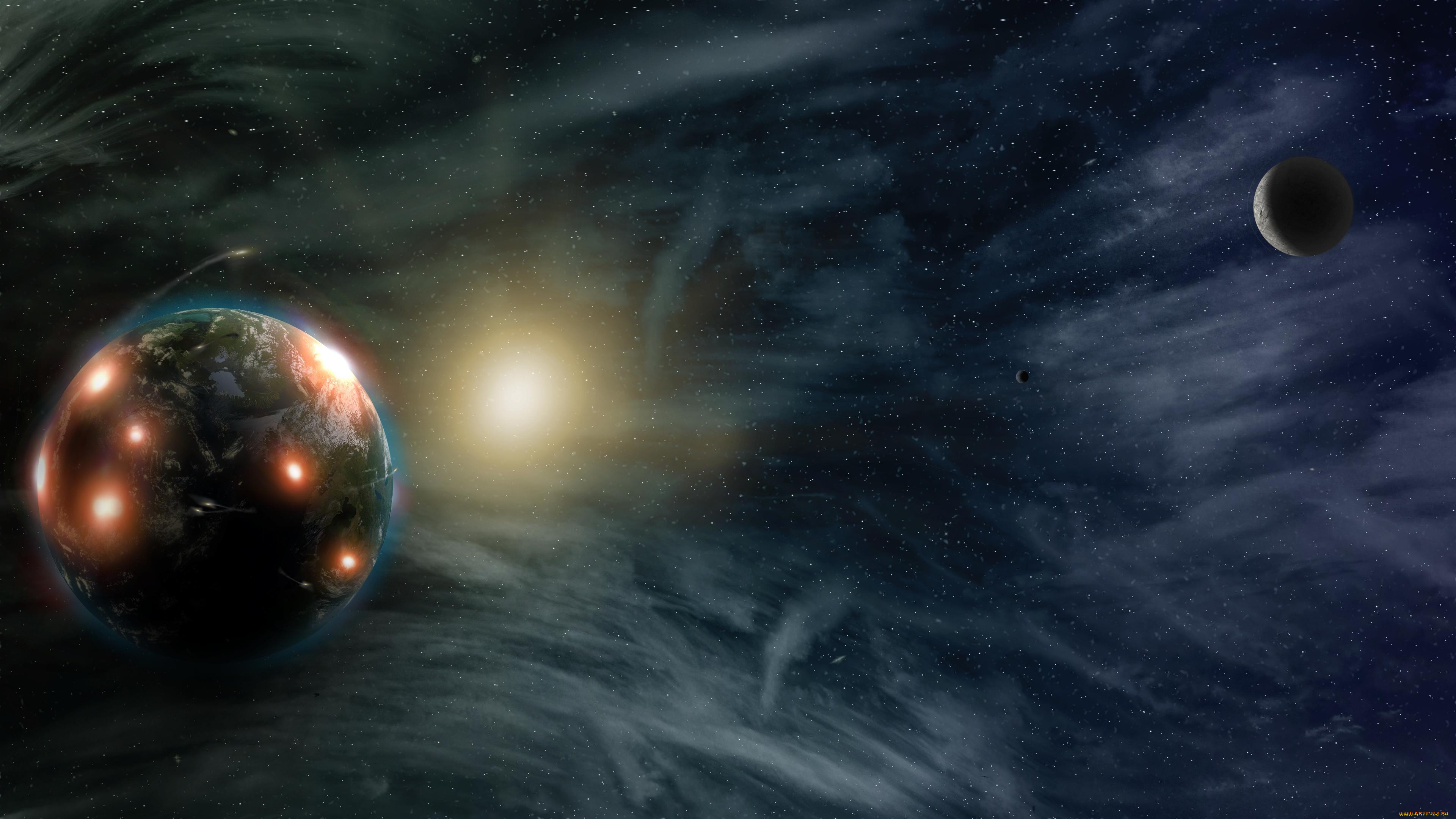 космос, арт, галактика, звезды, вселенная, планета