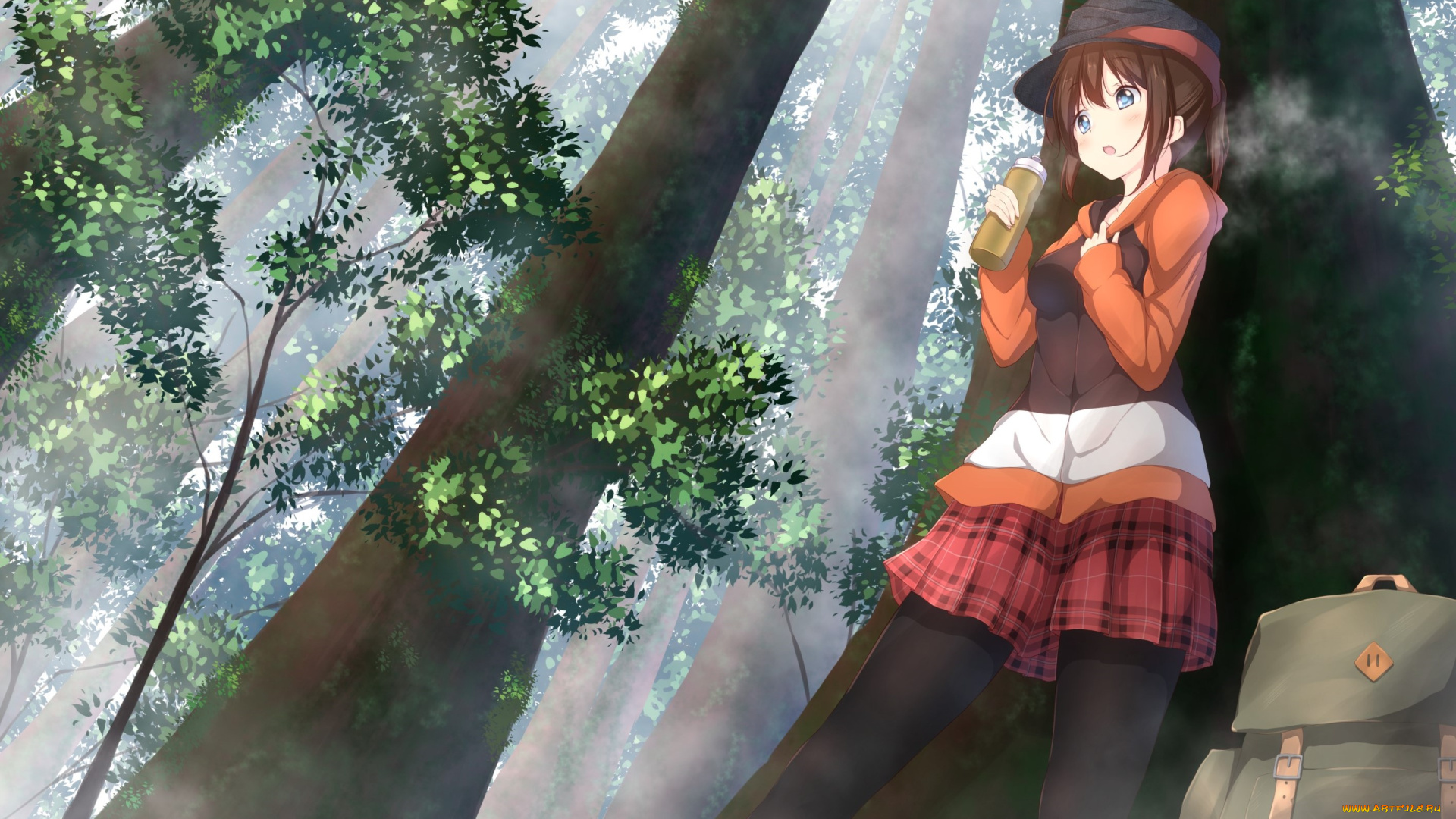 аниме, пейзажи, , природа, девушка, взгляд, фон