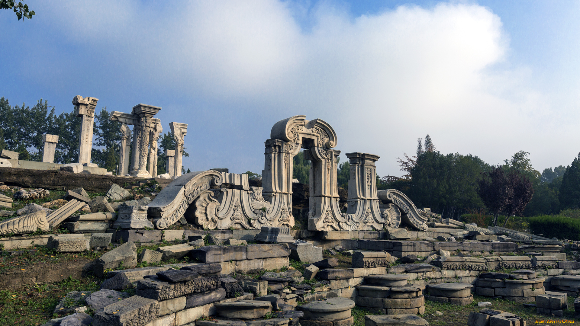 города, -, исторические, , архитектурные, памятники, beijing, yuanmingyuan, ruins, park