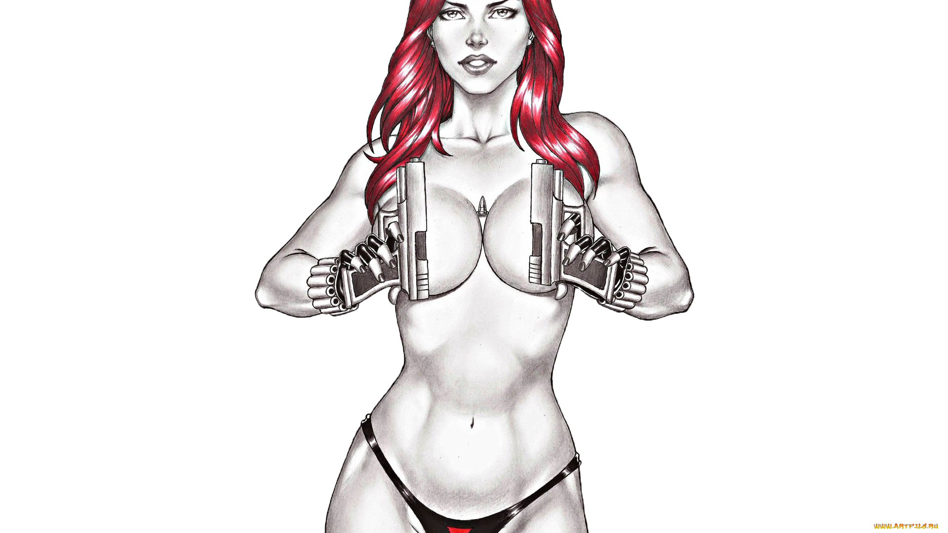 рисованное, комиксы, пистолет, взгляд, фон, девушка