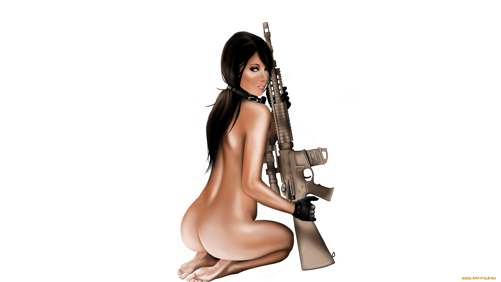 рисованное, люди, автомат, взгляд, фон, девушка