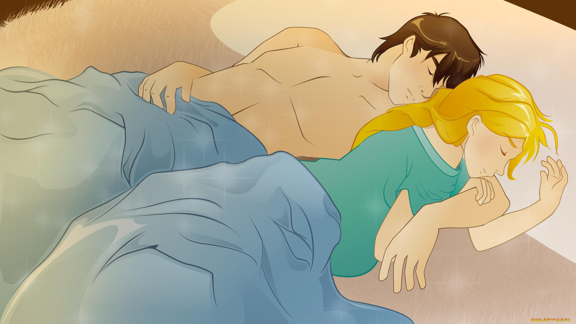 рисованное, люди, парень, фон, взгляд, девушка