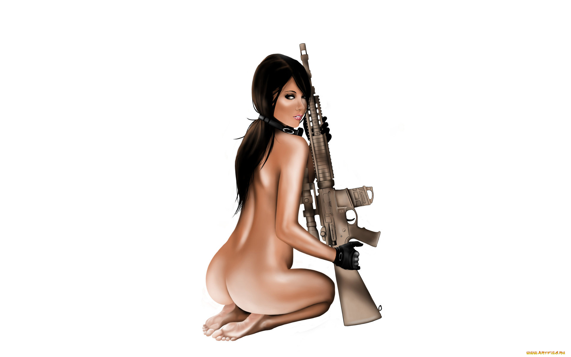 рисованное, люди, автомат, взгляд, фон, девушка