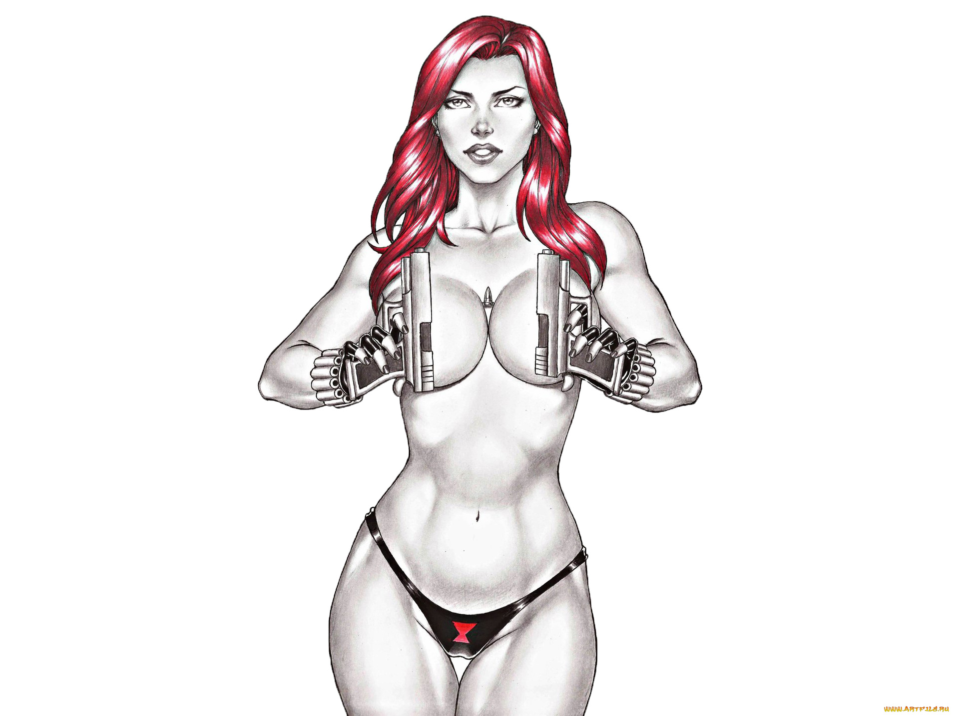 рисованное, комиксы, пистолет, взгляд, фон, девушка