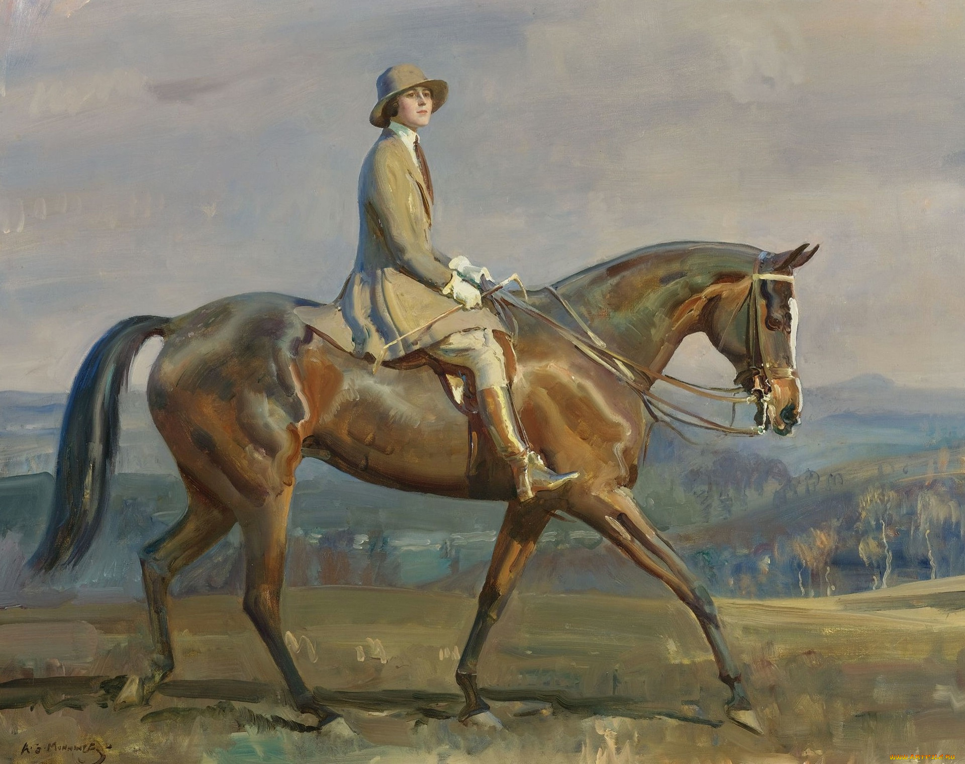 рисованное, живопись, конный, портрет, миссис, маргариты, парк, alfred, james, munnings, альфред, джеймс, маннингс, девушка, лошадь