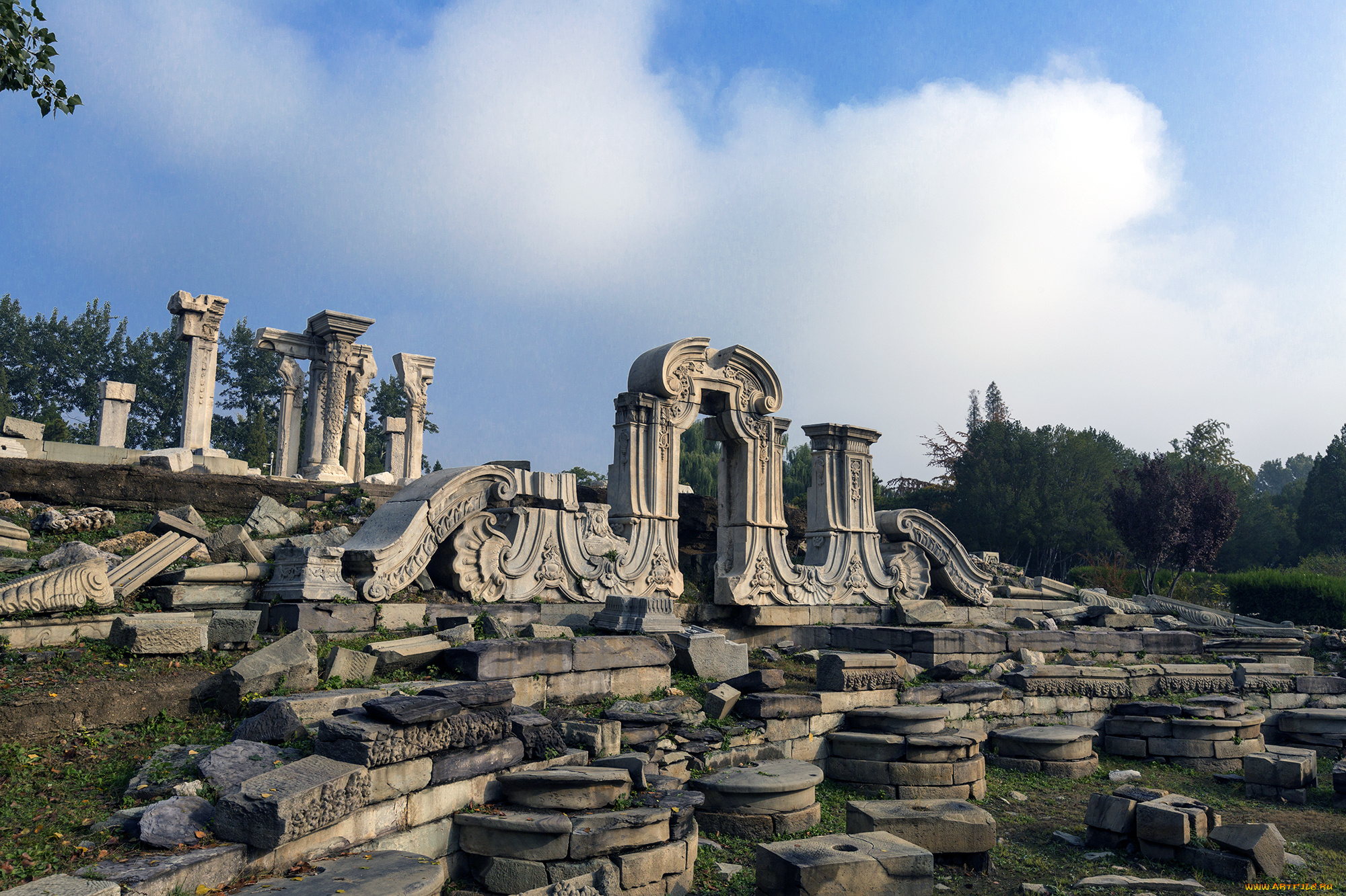 города, -, исторические, , архитектурные, памятники, beijing, yuanmingyuan, ruins, park