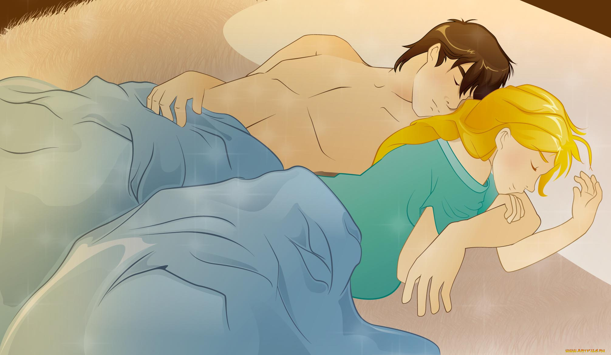 рисованное, люди, парень, фон, взгляд, девушка