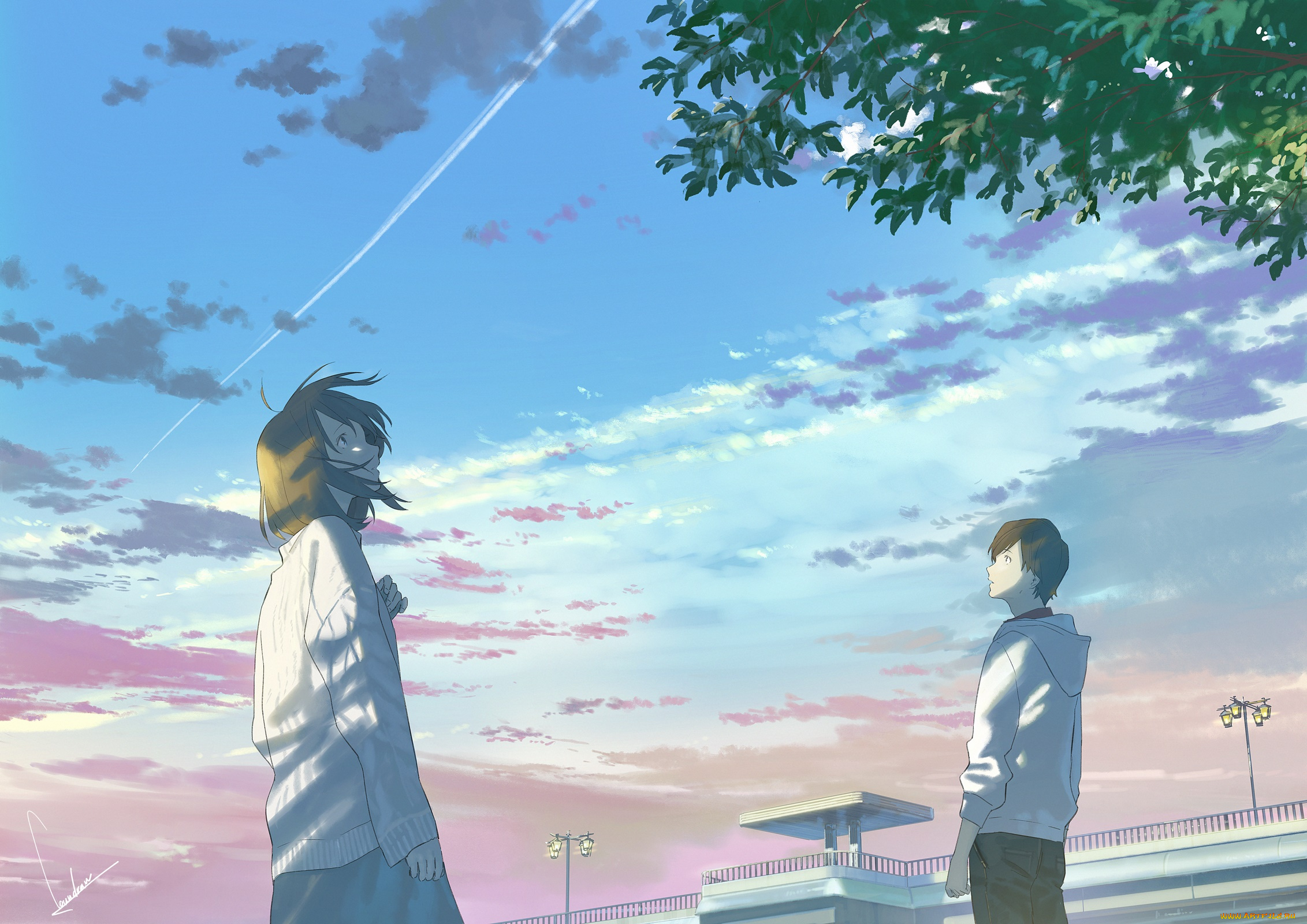 аниме, пейзажи, , природа, фон, взгляд, девушка