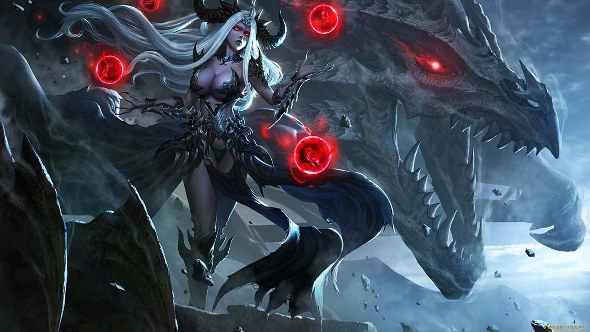 видео, игры, league, of, angels, демонесса, шары, дракон, девушка