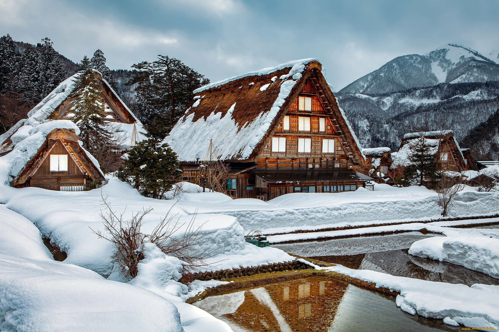 shirakawa, village, japan, города, -, здания, , дома, shirakawa, village