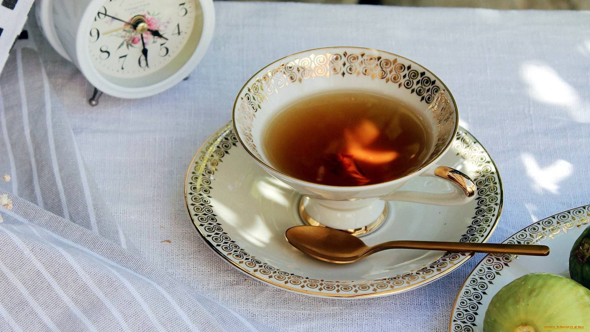 еда, напитки, , чай, будильник, чай, чашка, блюдце, ложка