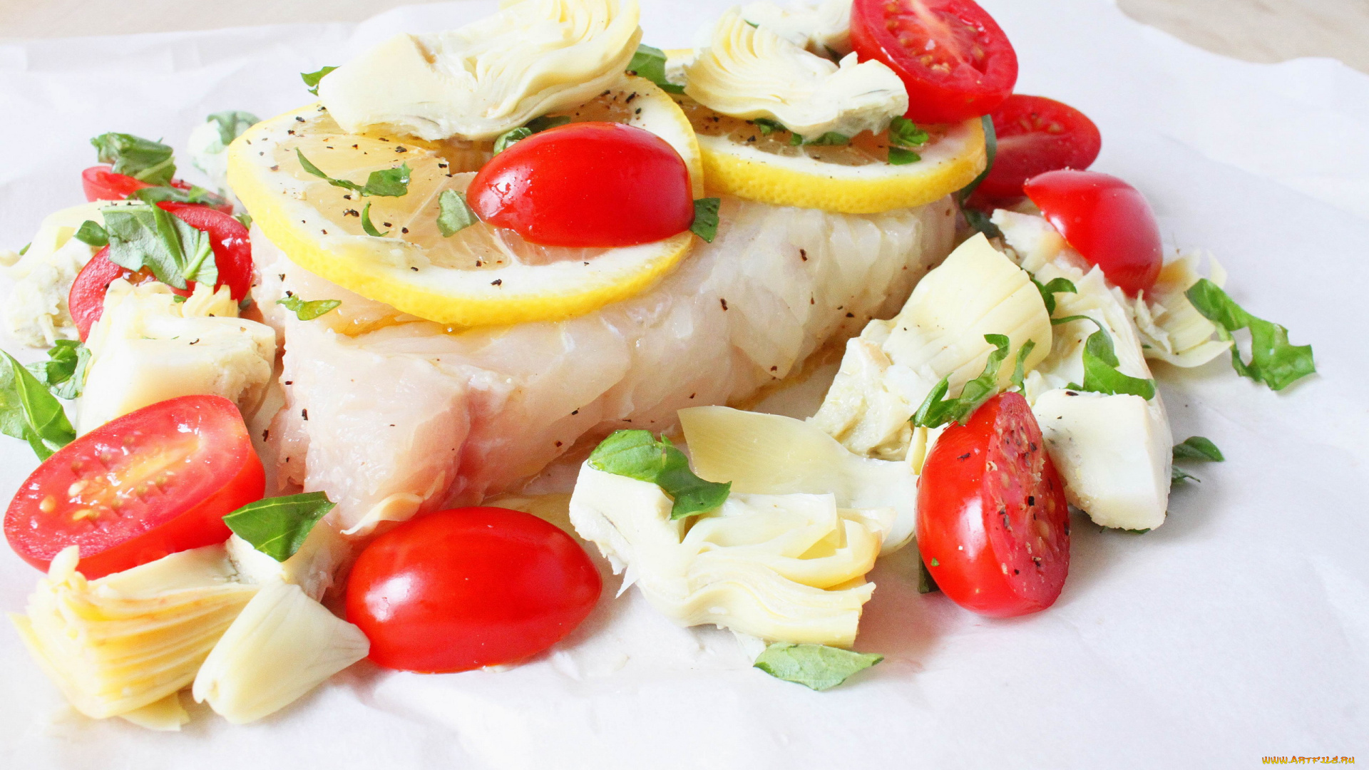 еда, рыбные, блюда, , с, морепродуктами, халибут, палтус