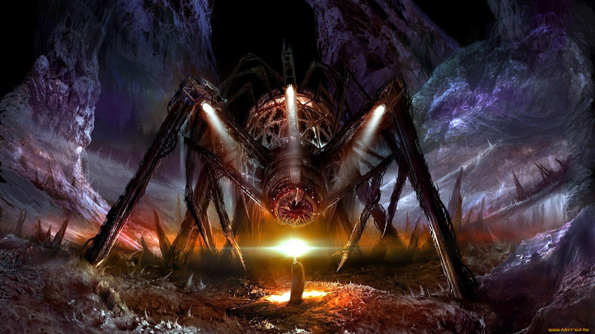 фэнтези, существа, паук, монстр, человек, скалы